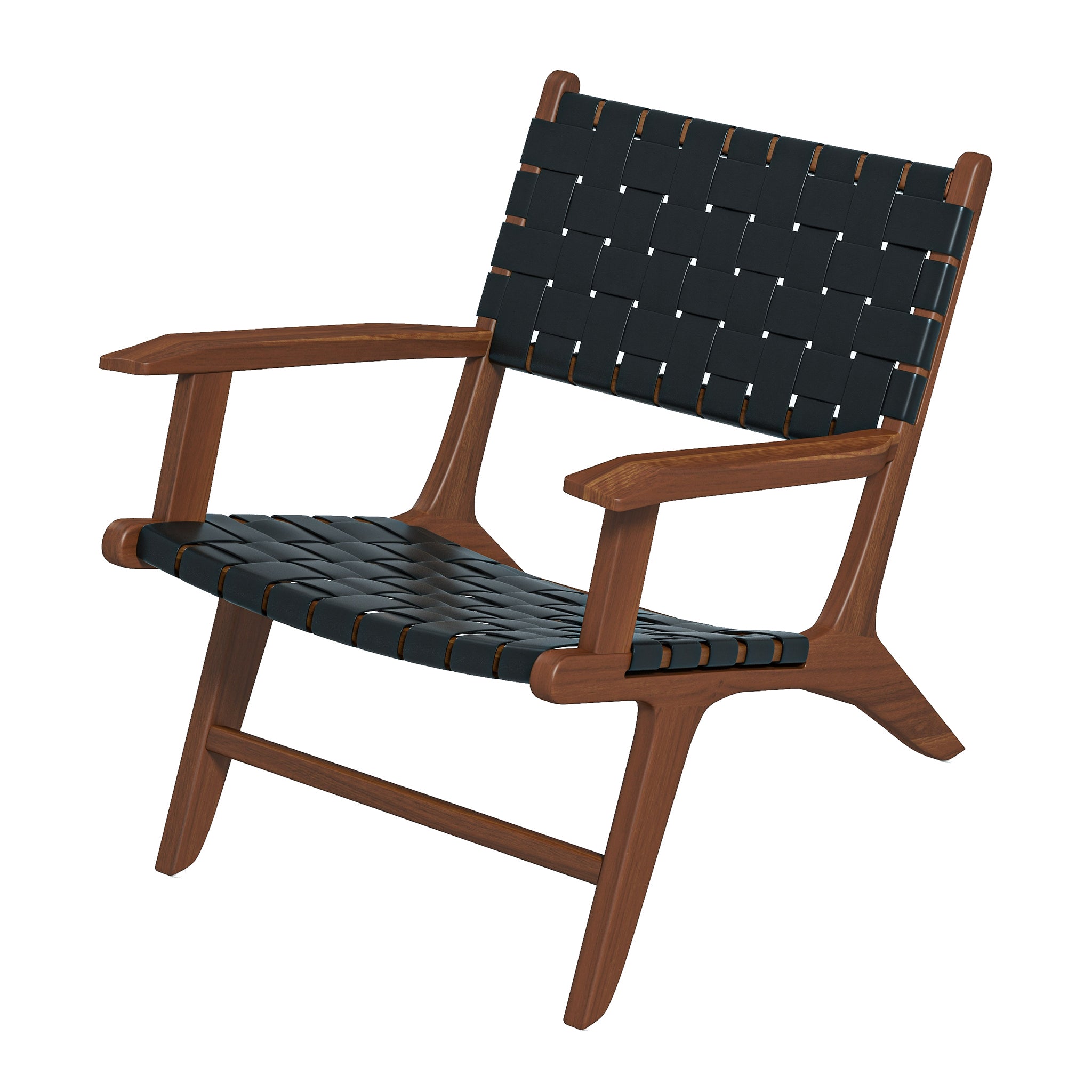 #Color_Black Melody Black Strap Leather Teak Wood Lounge Chair