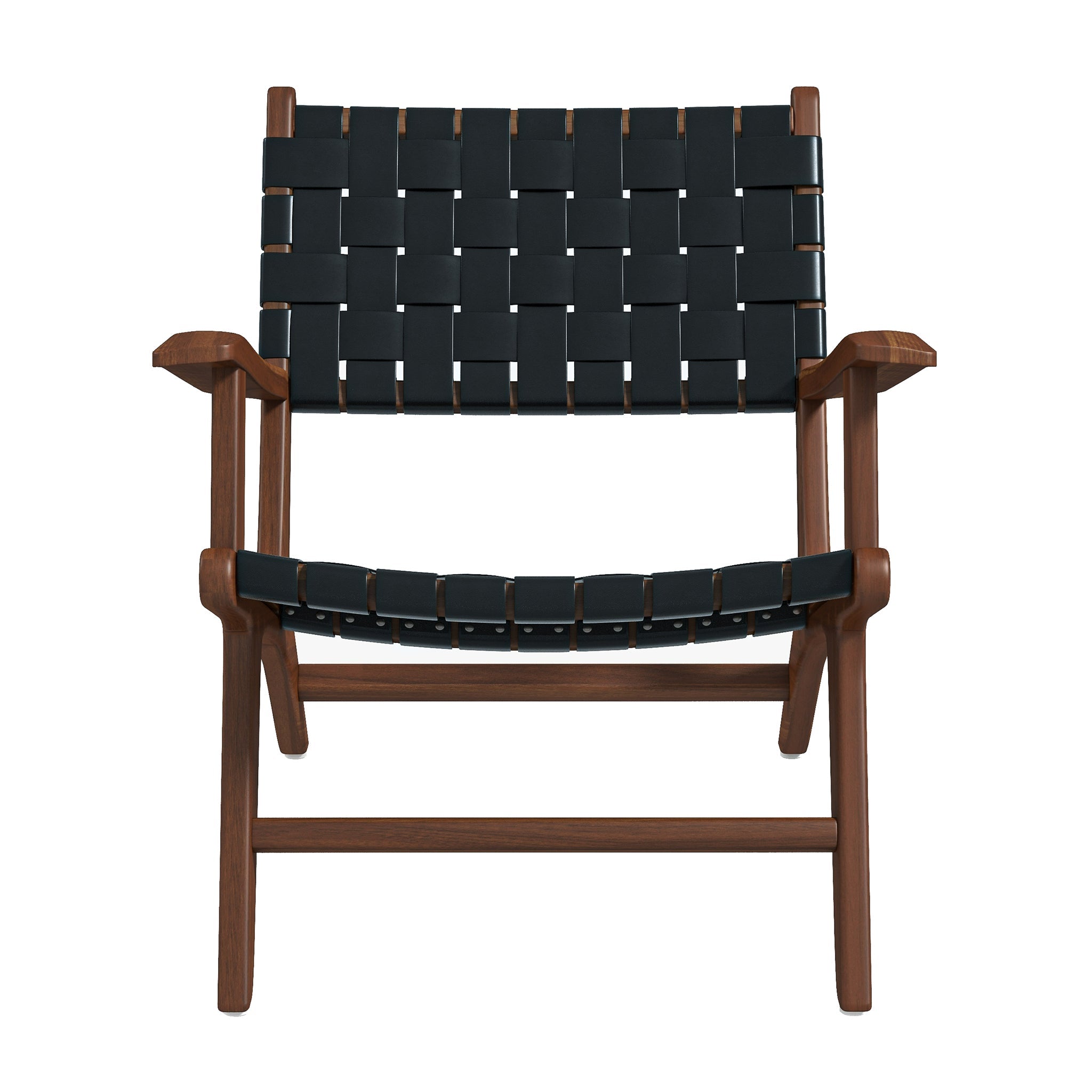 Melody Black Strap Leather Teak Wood Lounge Chair