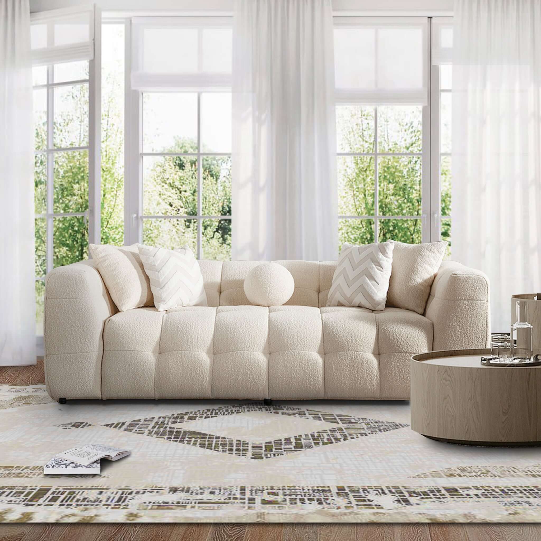 Alana Tufted Ivory Boucle Sofa