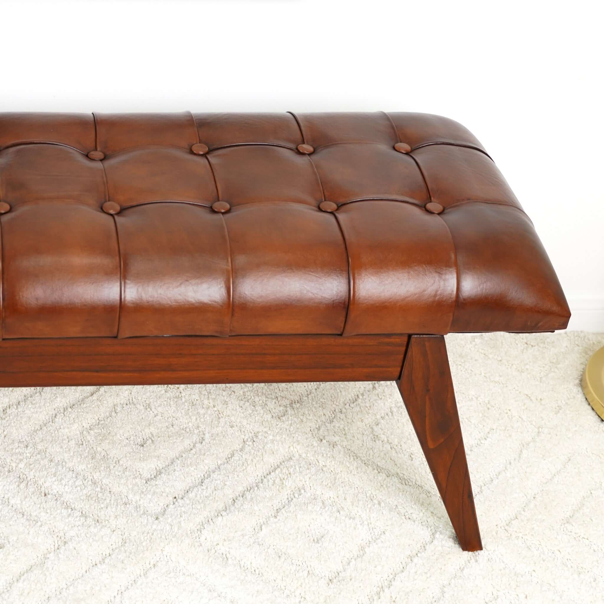 Maja Mid Century Modern Tan Leather Bench