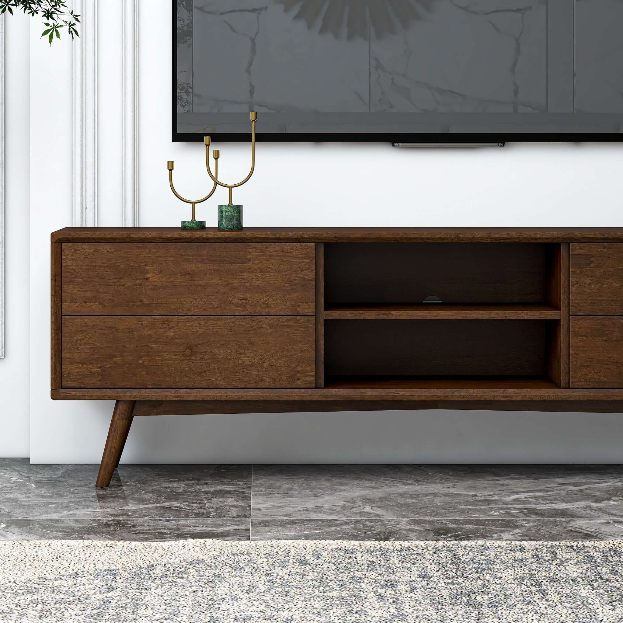 Caroline Mid Century Modern Style Walnut TV Stand Up To 72"