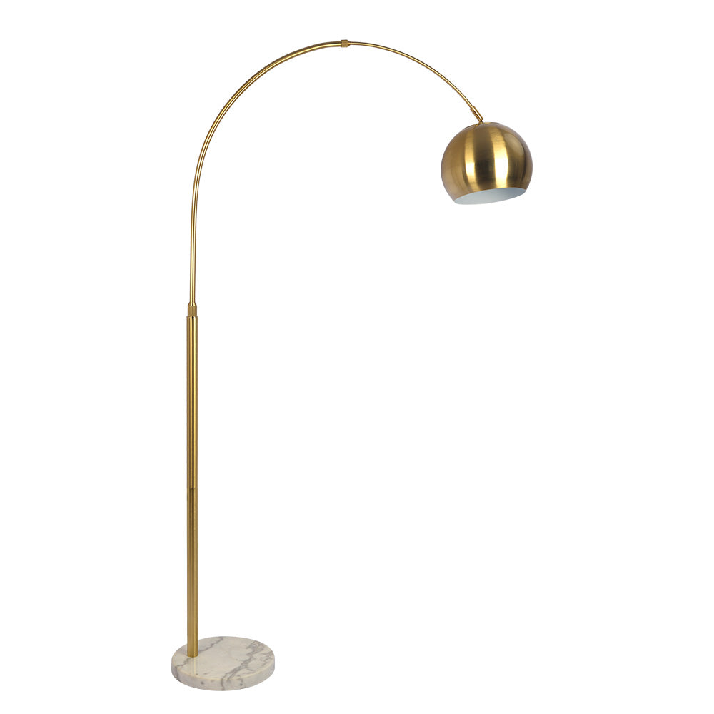 Oasis Long Arm Gold Brass Adjustable Floor Lamp with Round White Marble Base - West Lamp