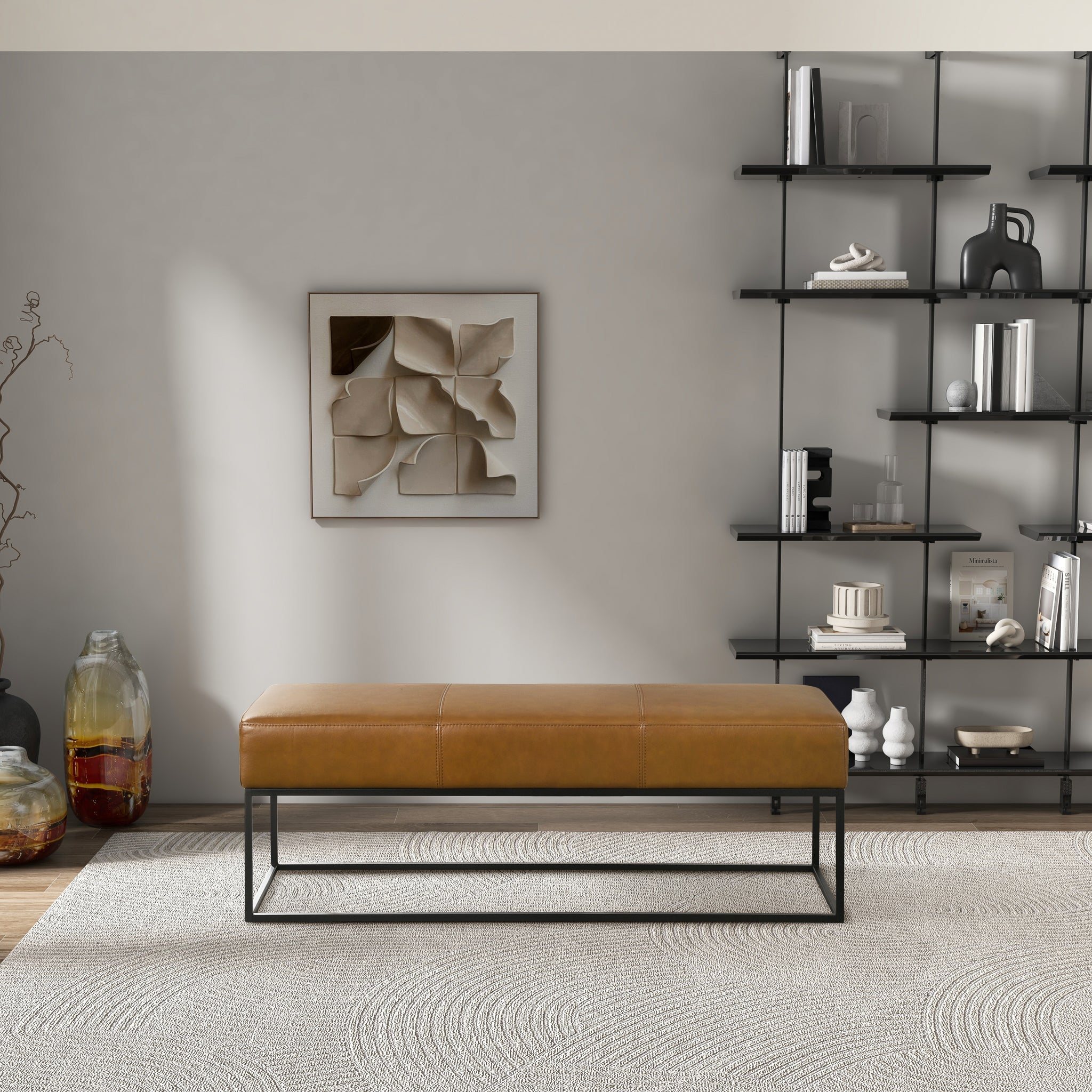 Odessa Tan Leather Bench