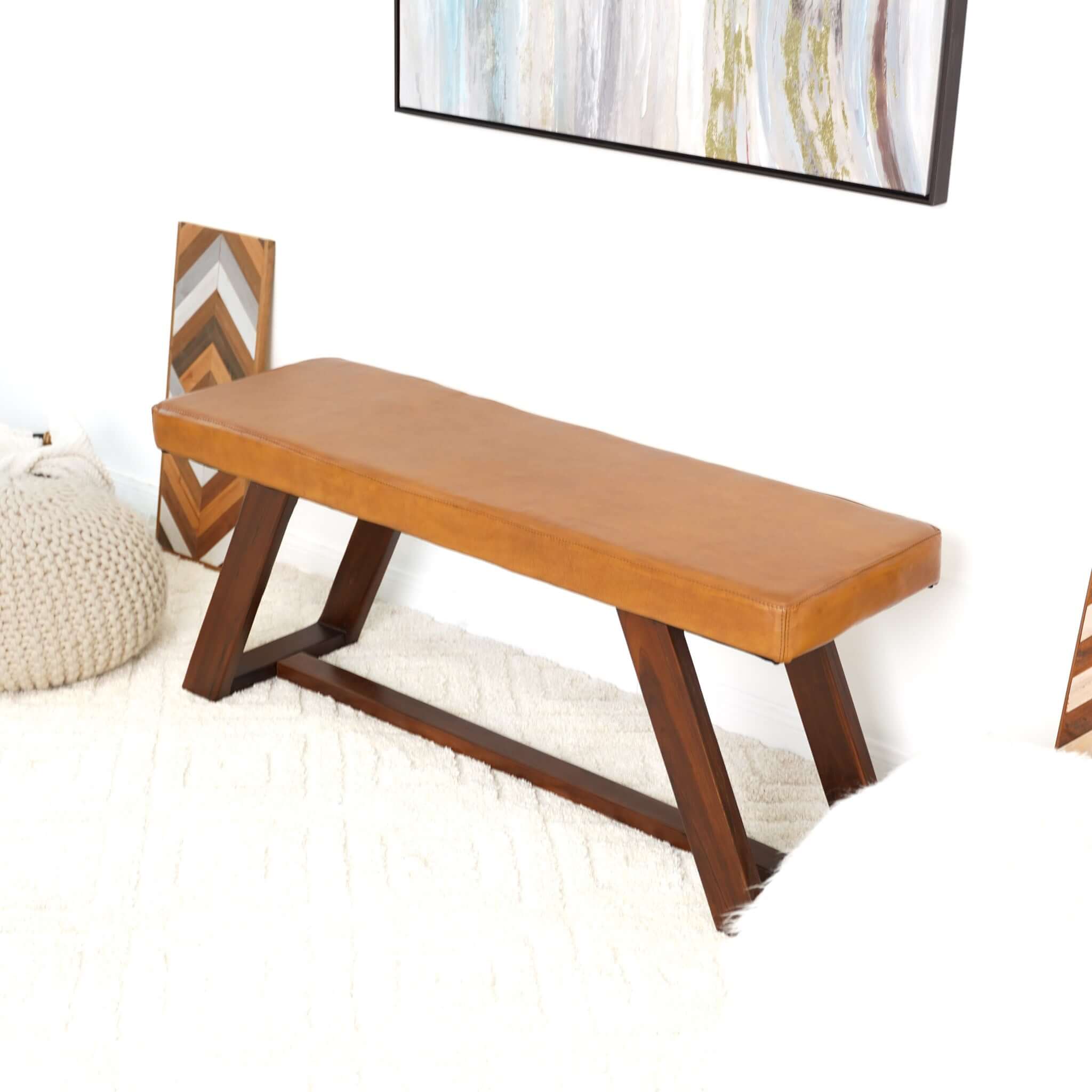 Marley Genuine Leather Bench In Tan