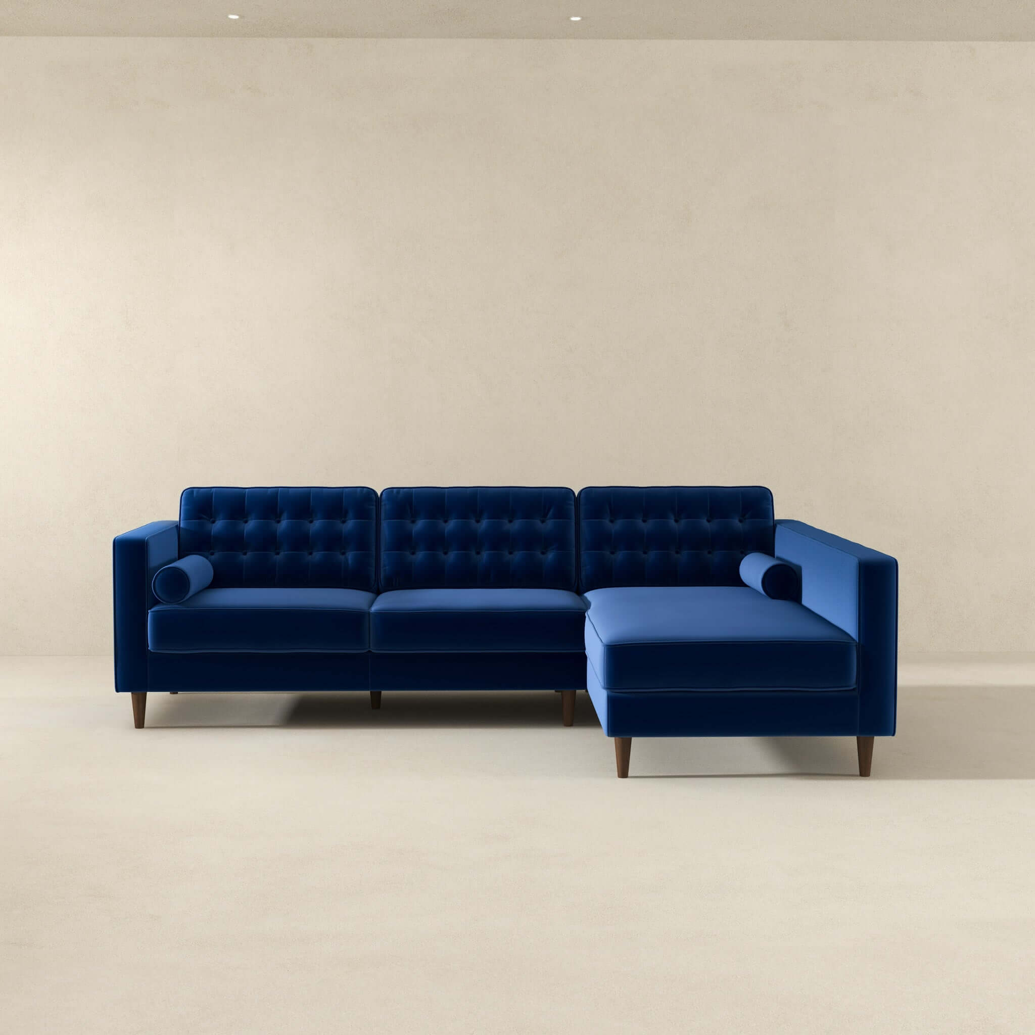 Christian  Blue Velvet Sectional Sofa Right Facing