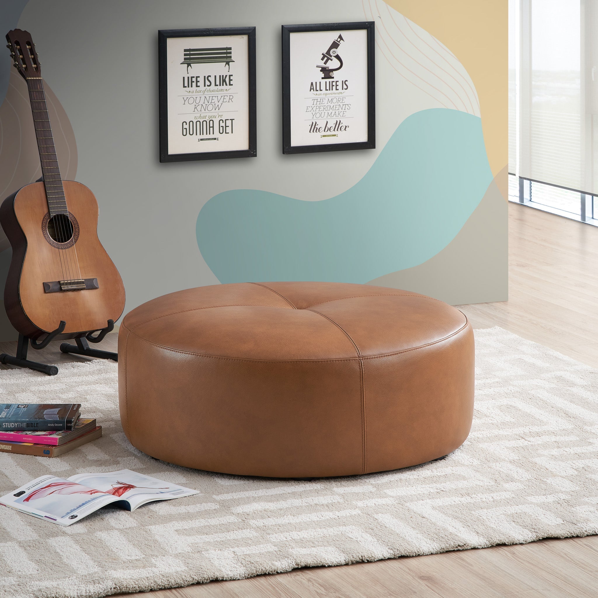 Rochelin Tan Leather Ottoman