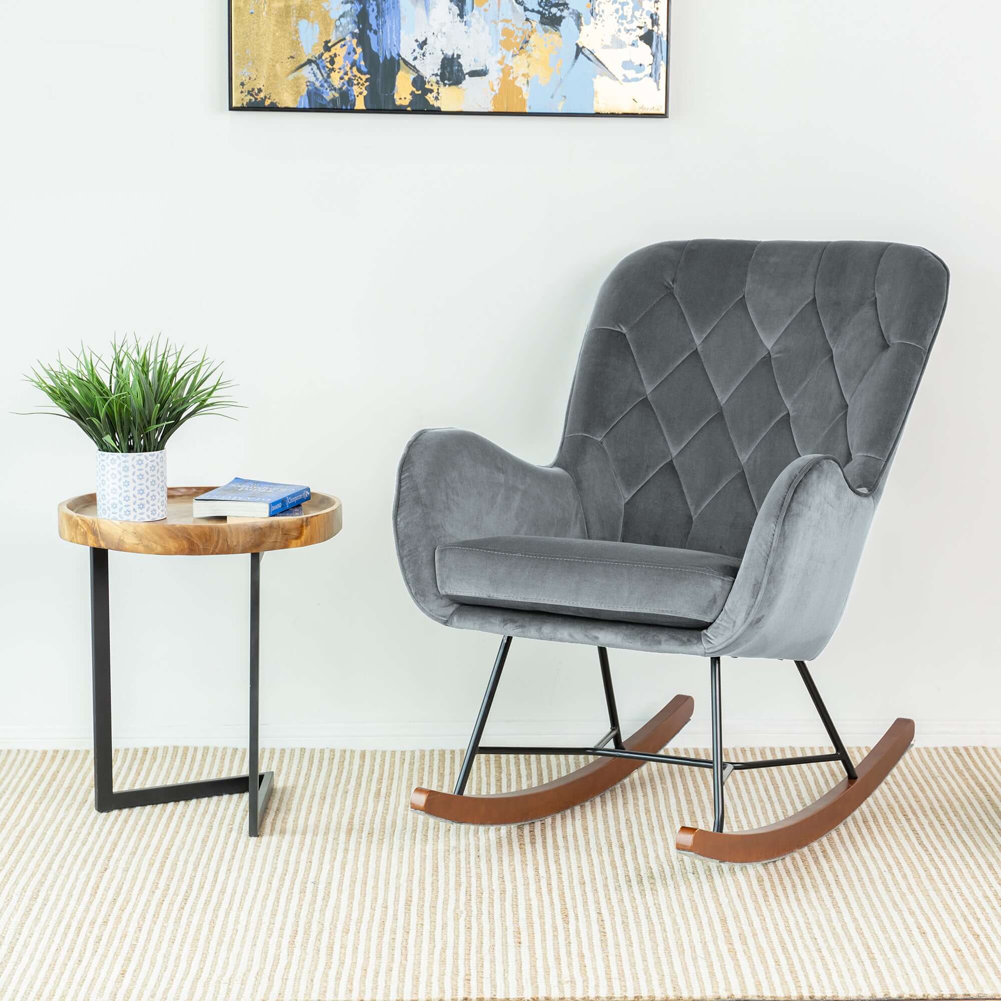 Hannah Mid Century Modern Rocking Chair In Dark Grey