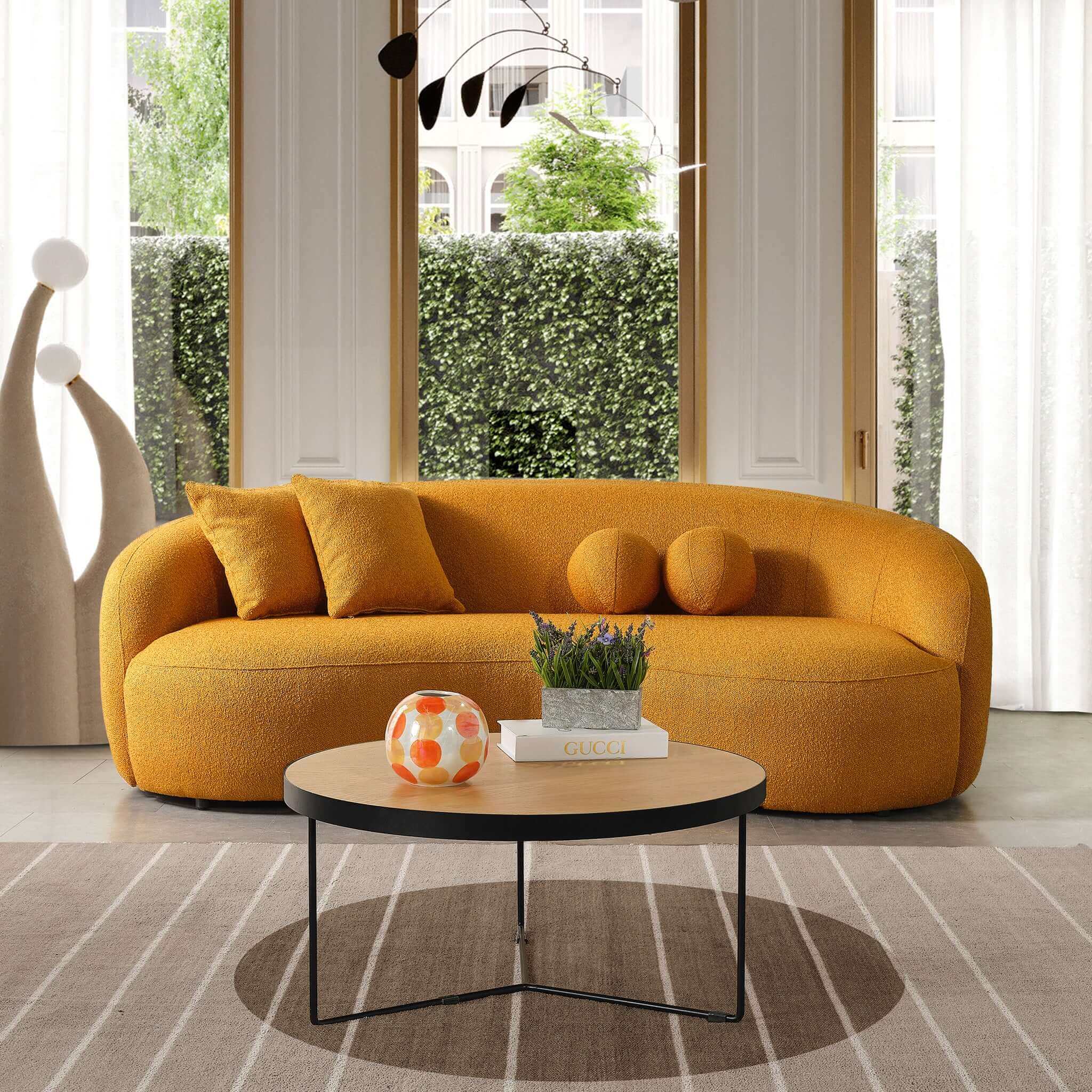 #Color_Yellow Drake Japandi Style Curvy Boucle Sofa