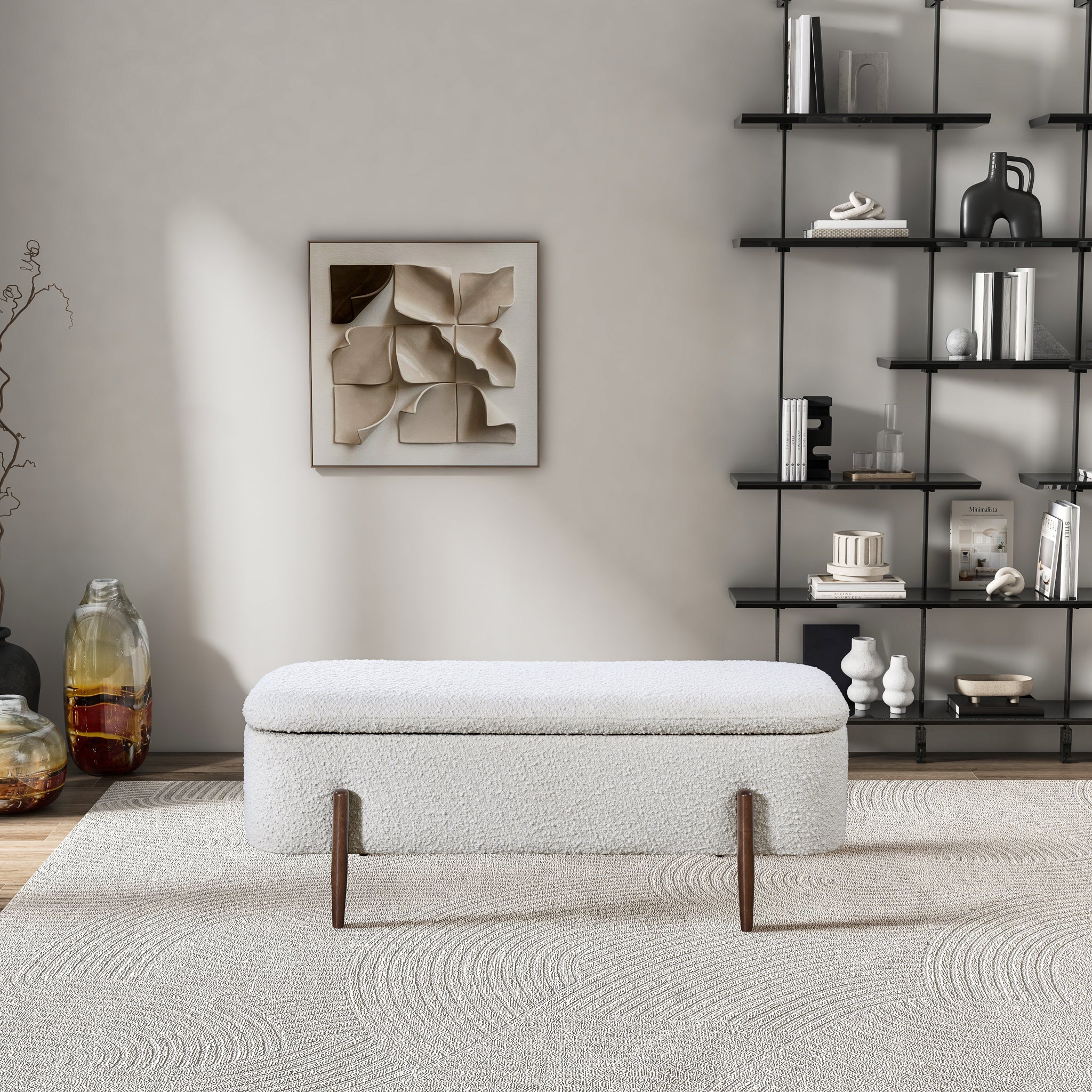 Sarna Ivory Boucle Storage Bench