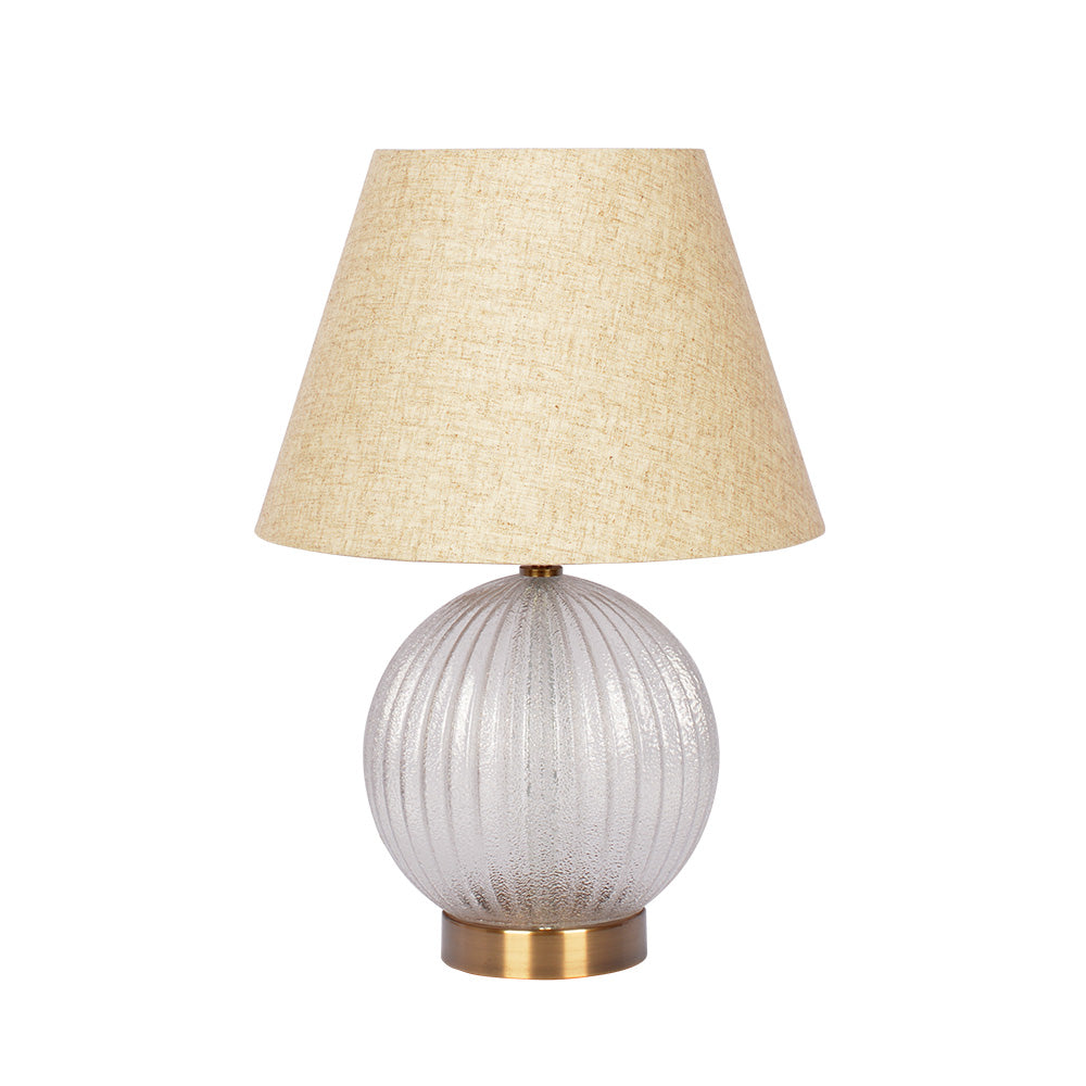 Serenity Round Ribbed Glass Lamp Base Clear Table Lamp Large Linen Shade - West Lamp