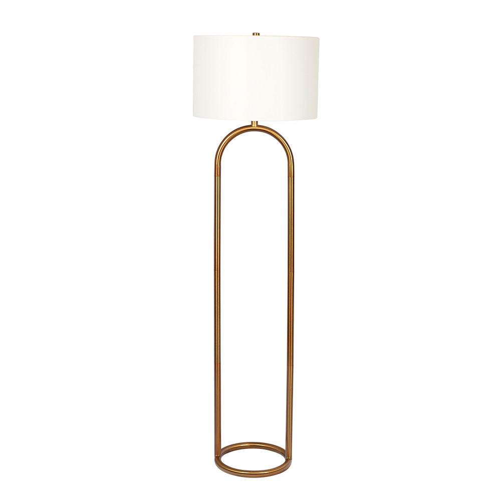 Vivid Brass Ring Base Floor Lamp with Large White Drum Shade