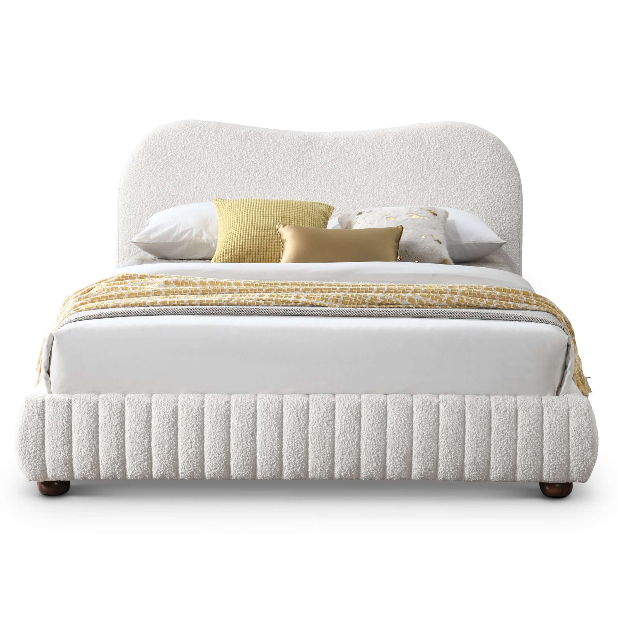 Norme Boucle Upholstered Low Profile Queen Size Platform Bed In Cream