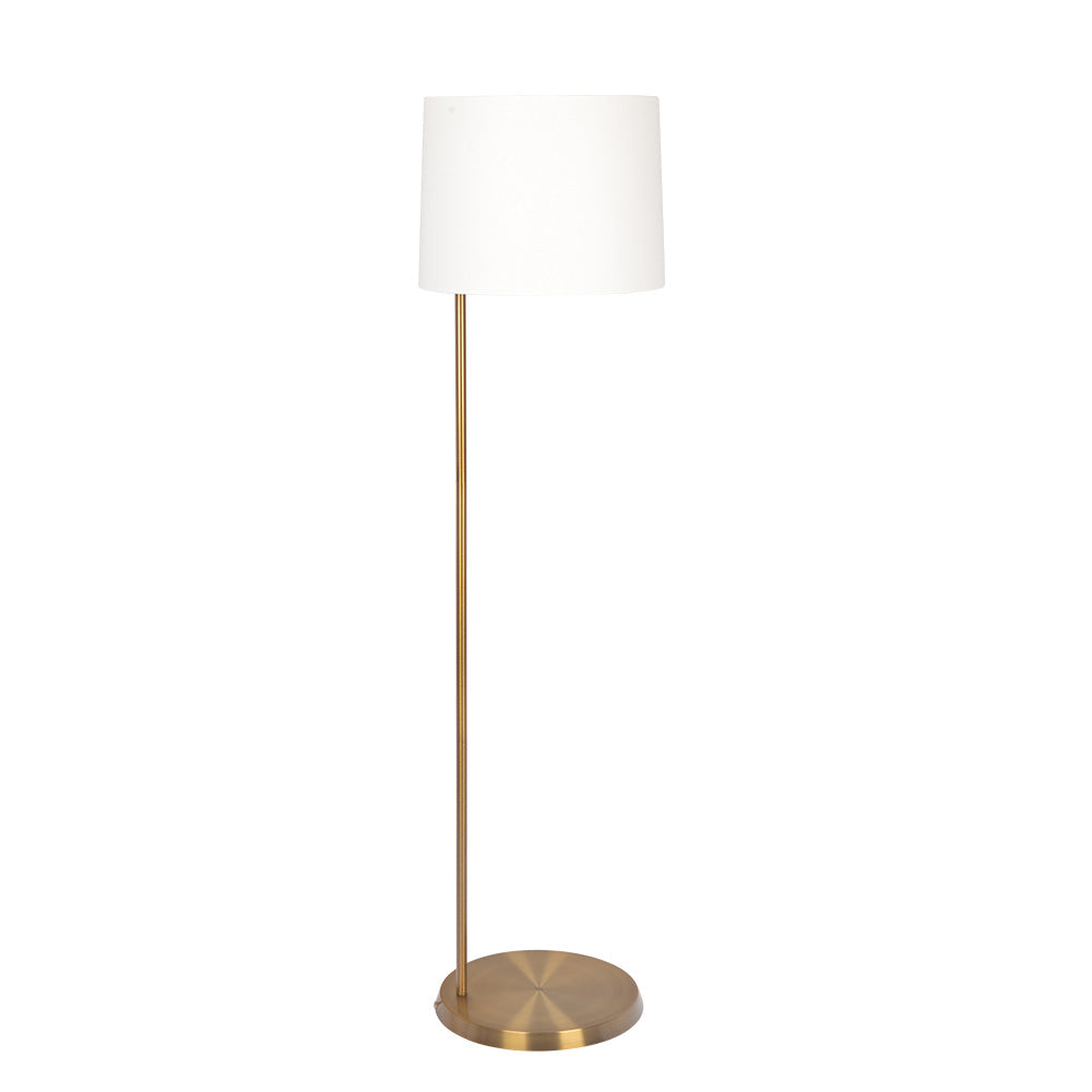 Zenith Offset Brass Base Floor Lamp with Drum-shaped Linen Shade - West Lamp