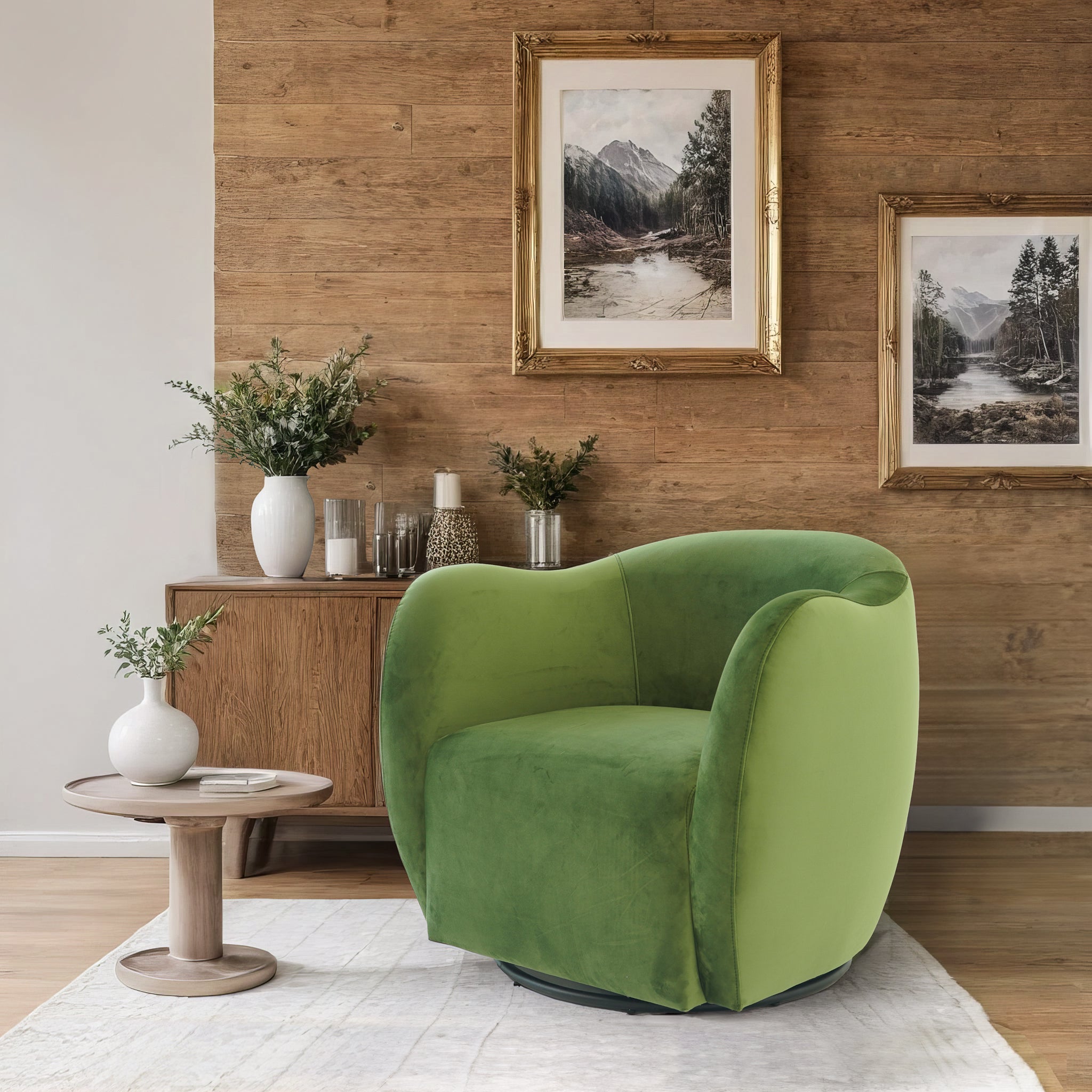 Renee Swivel Chair - Green Velvet