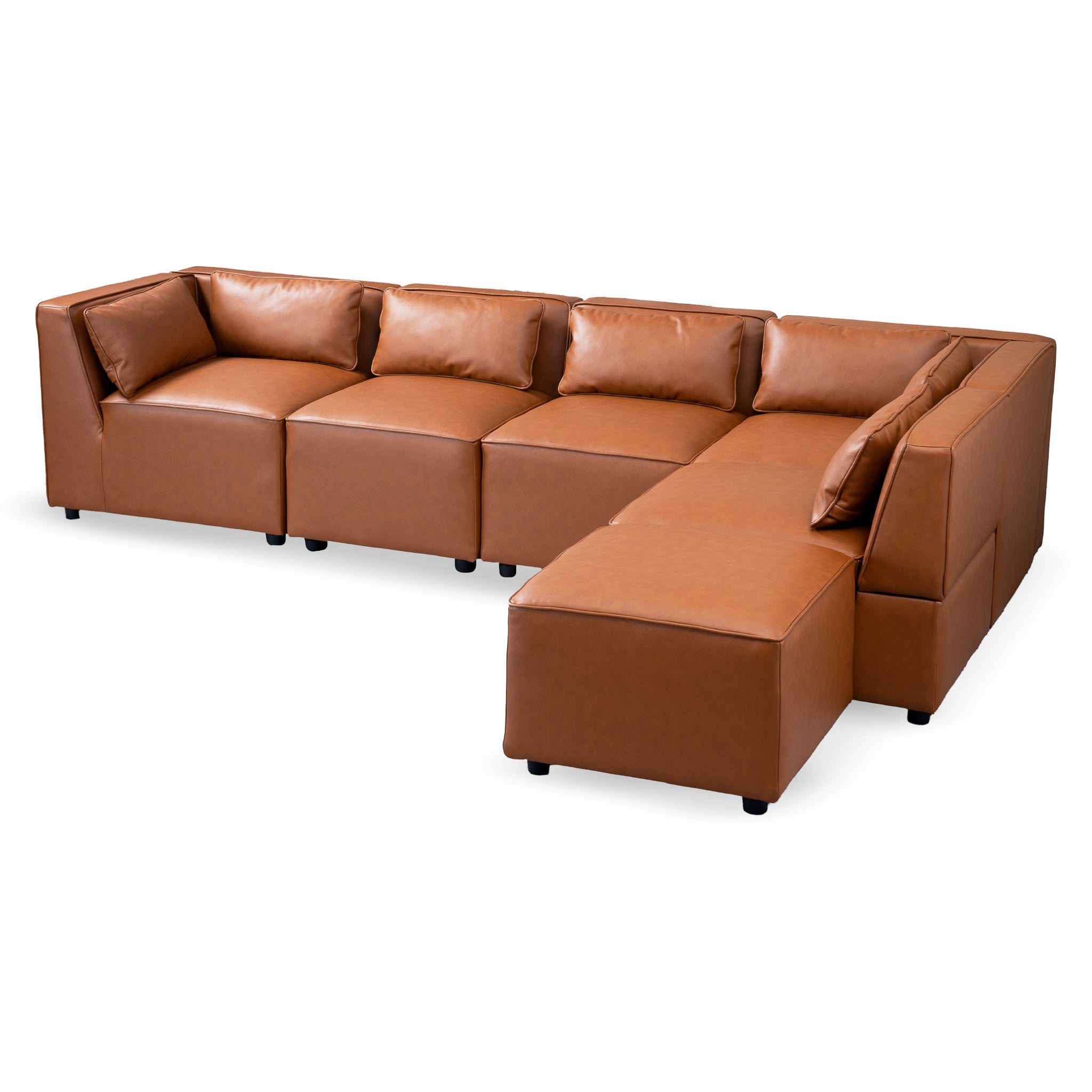 Wexford Cognac Vegan Leather Modular Sofa