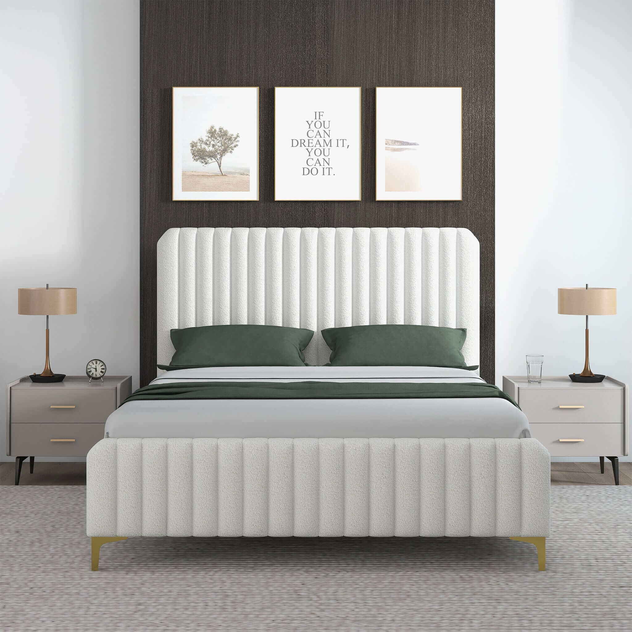 Valery Queen Size Cream Boucle Platform Bed