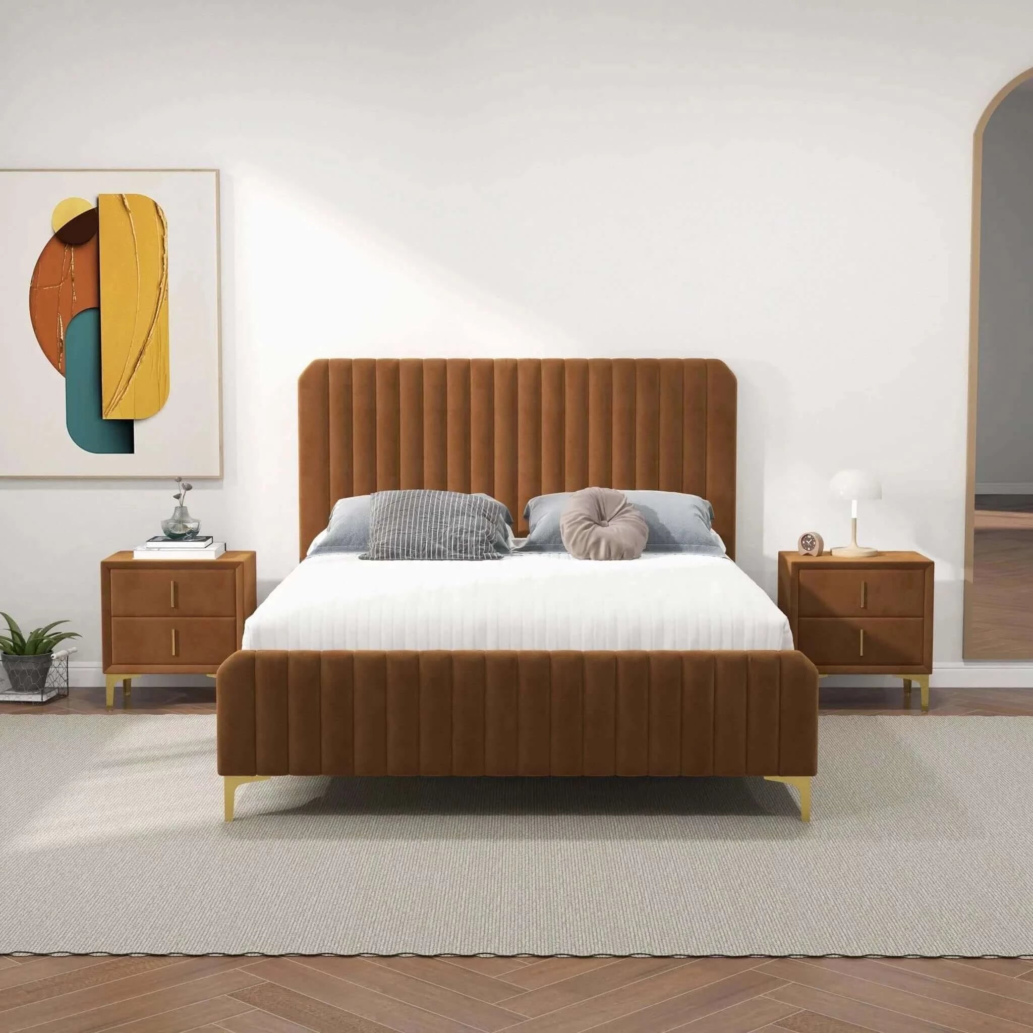 Bethany Velvet Upholstered Platform Bed Queen