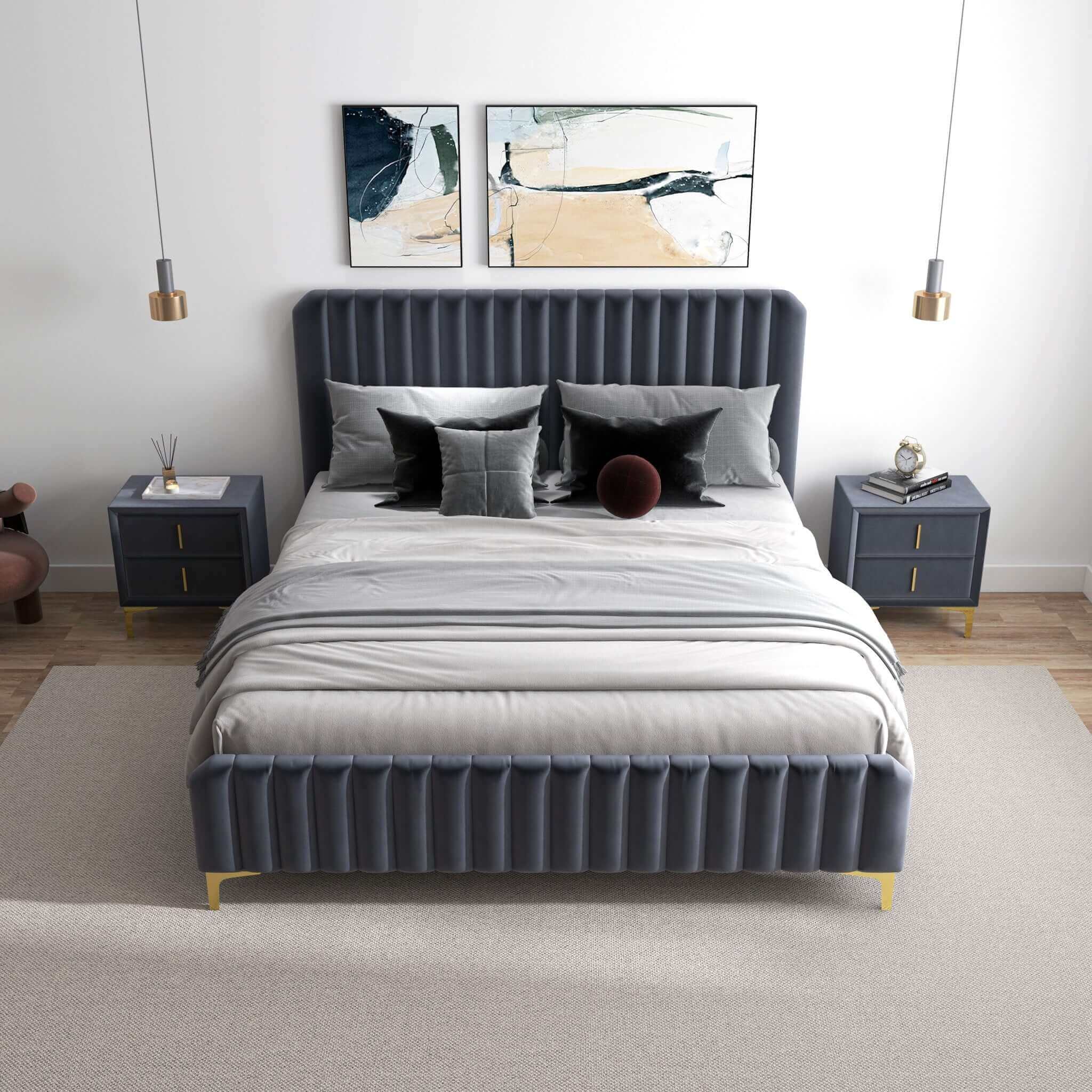 Bethany Velvet Upholstered Platform Bed Queen