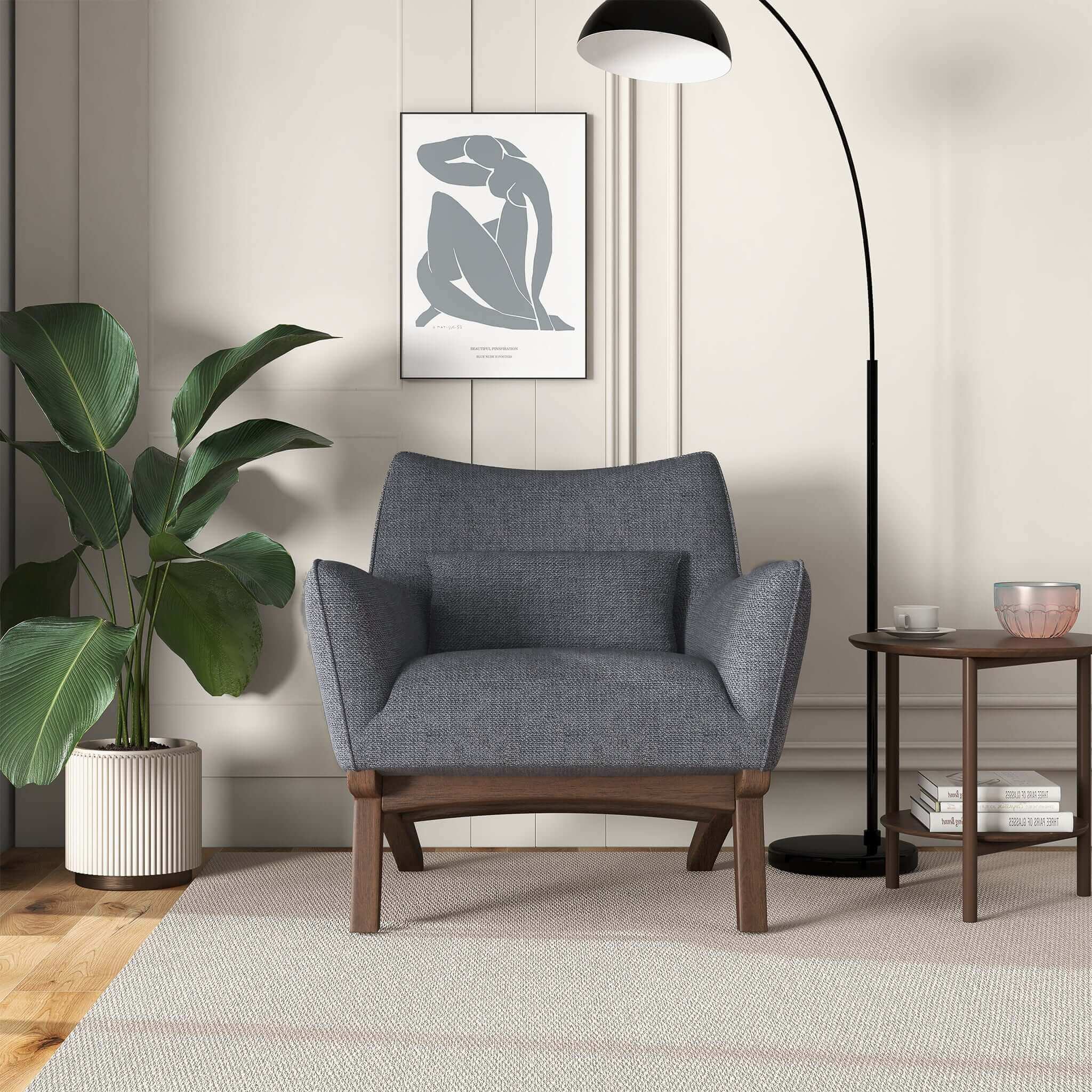 Brayden Mid Century Modern Sea Side Grey Linen Armchair