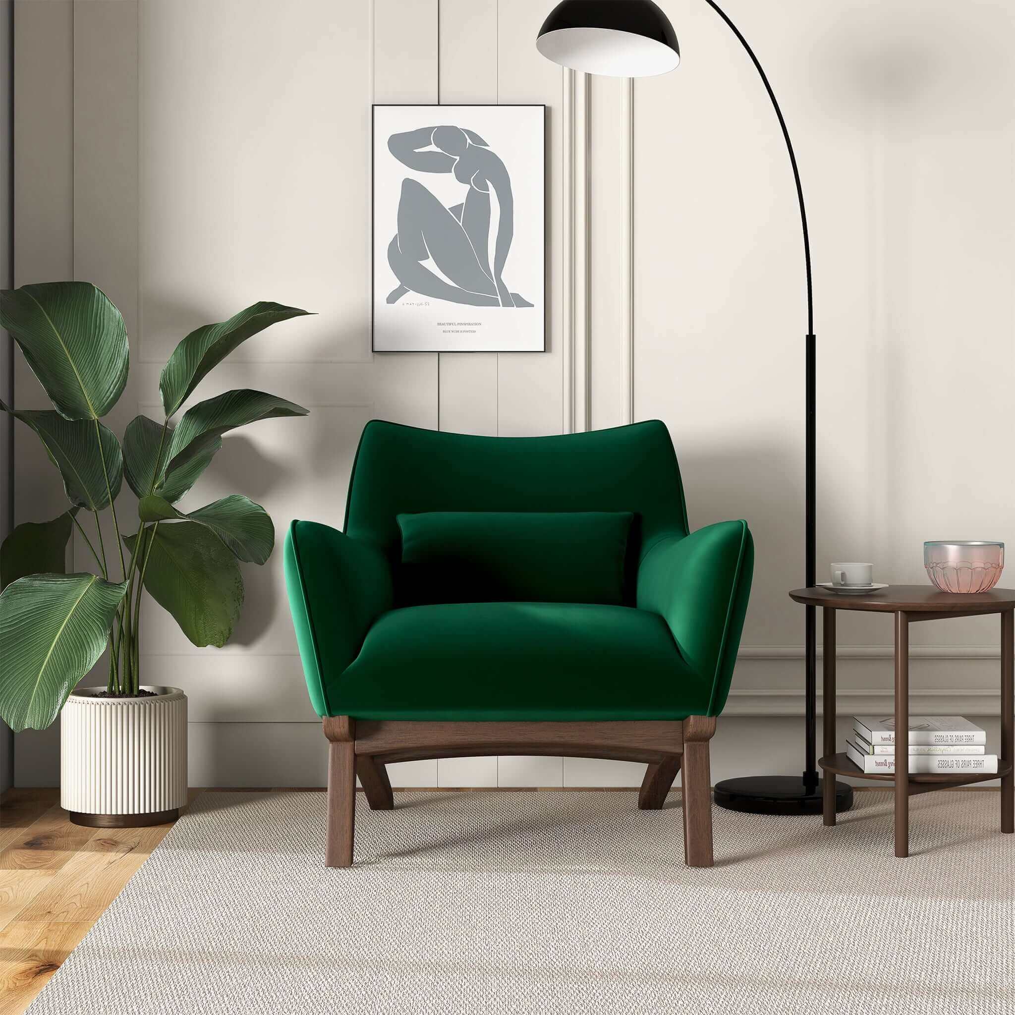 Brayden Mid Century Modern Dark Green Velvet Armchair