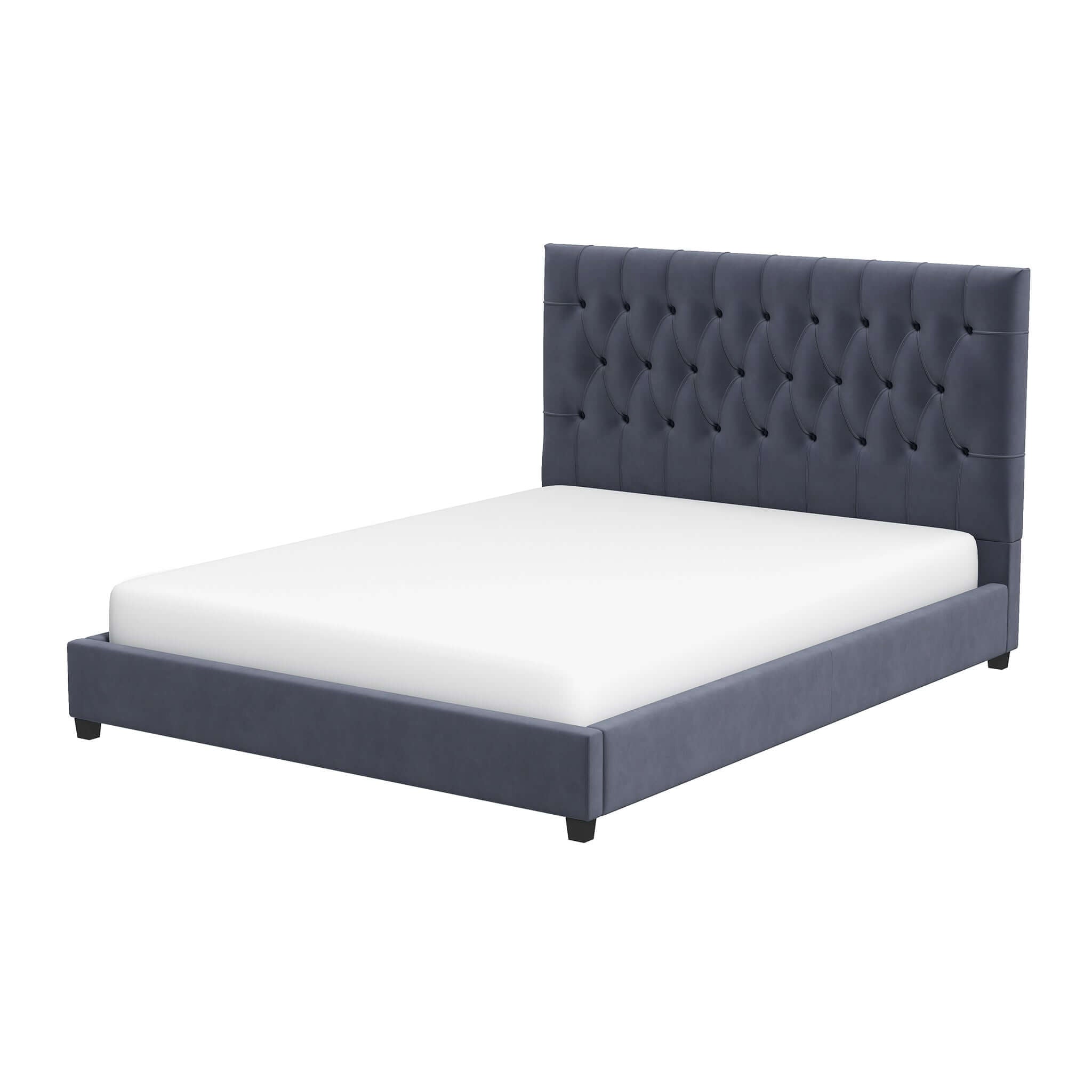 Donald Mid Century Modern Grey Velvet Platform Bed King