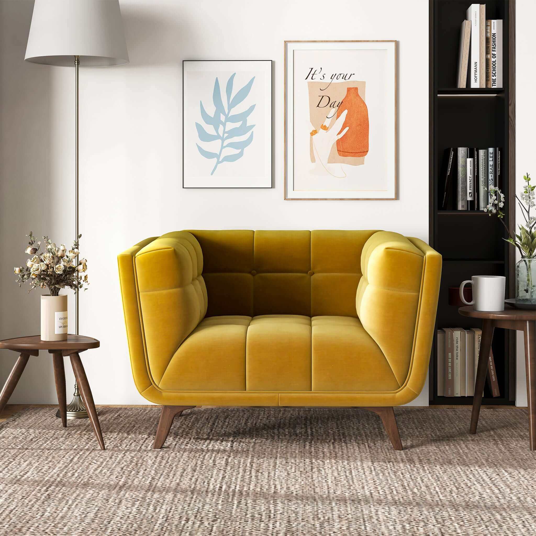 #Color_Gold Velvet Addison Mid Century Modern Light Grey Fabric Lounge Chair