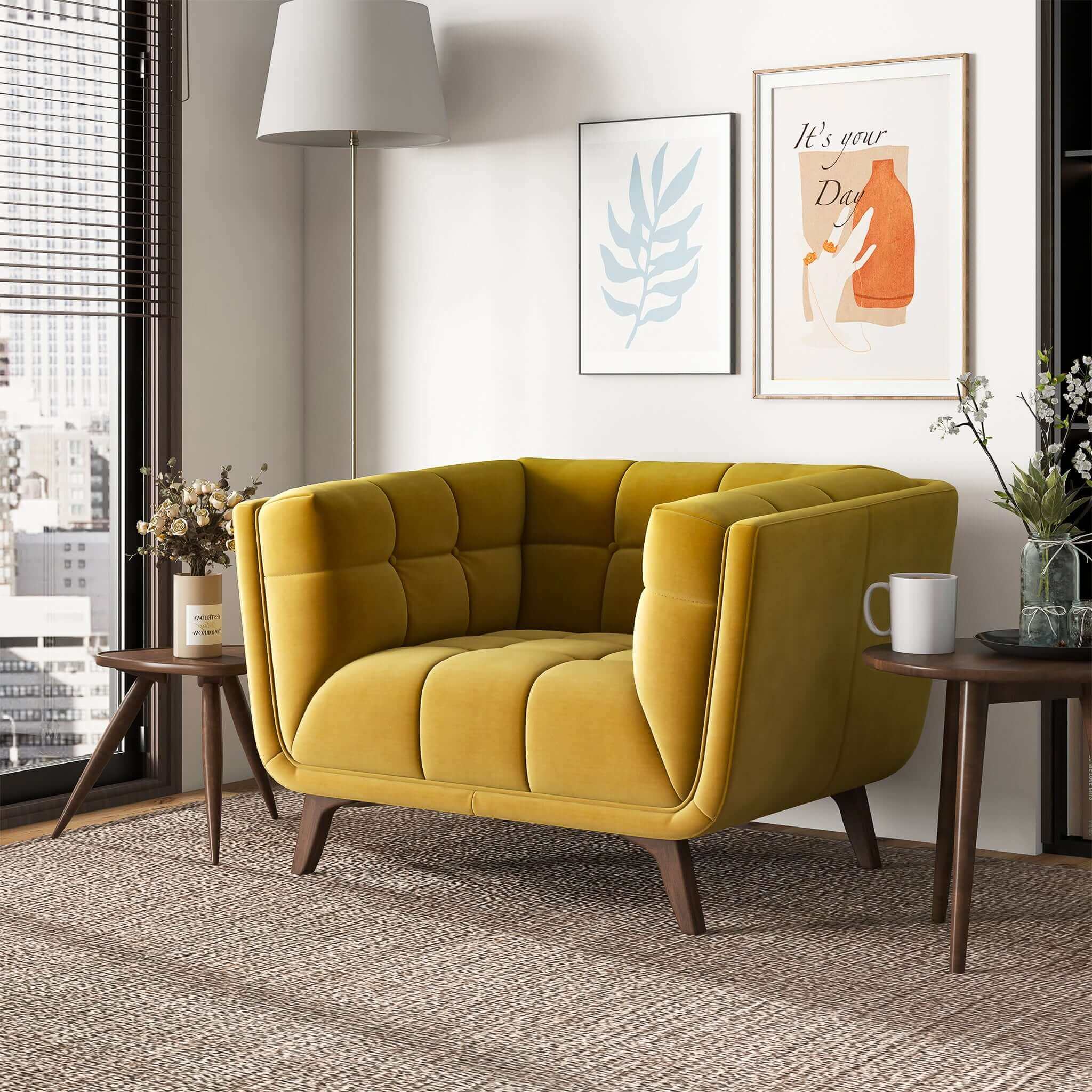 Addison Mid Century Modern Gold Velvet Lounge Chair