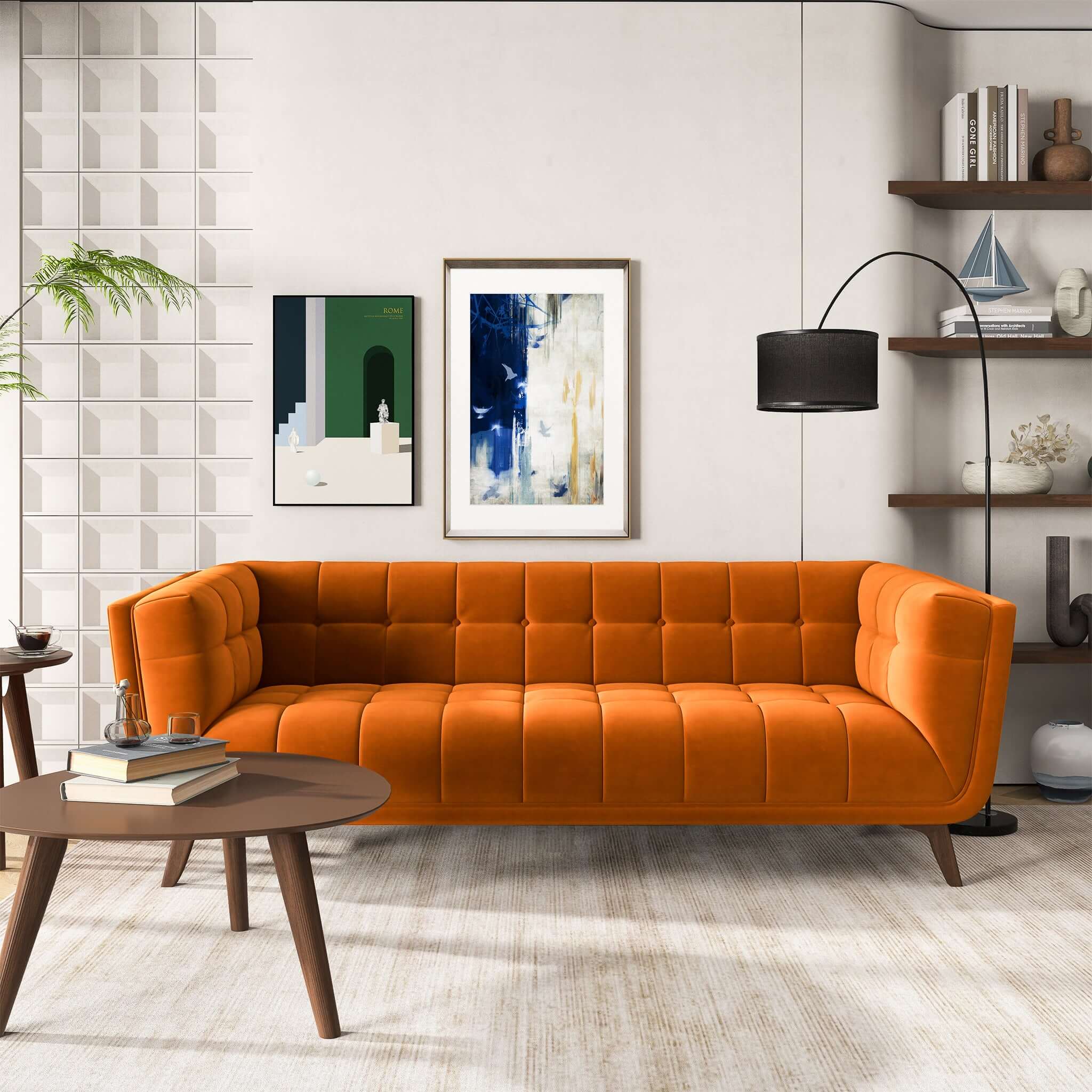 #Color_Orange Velvet Addison Large Sofa 84"