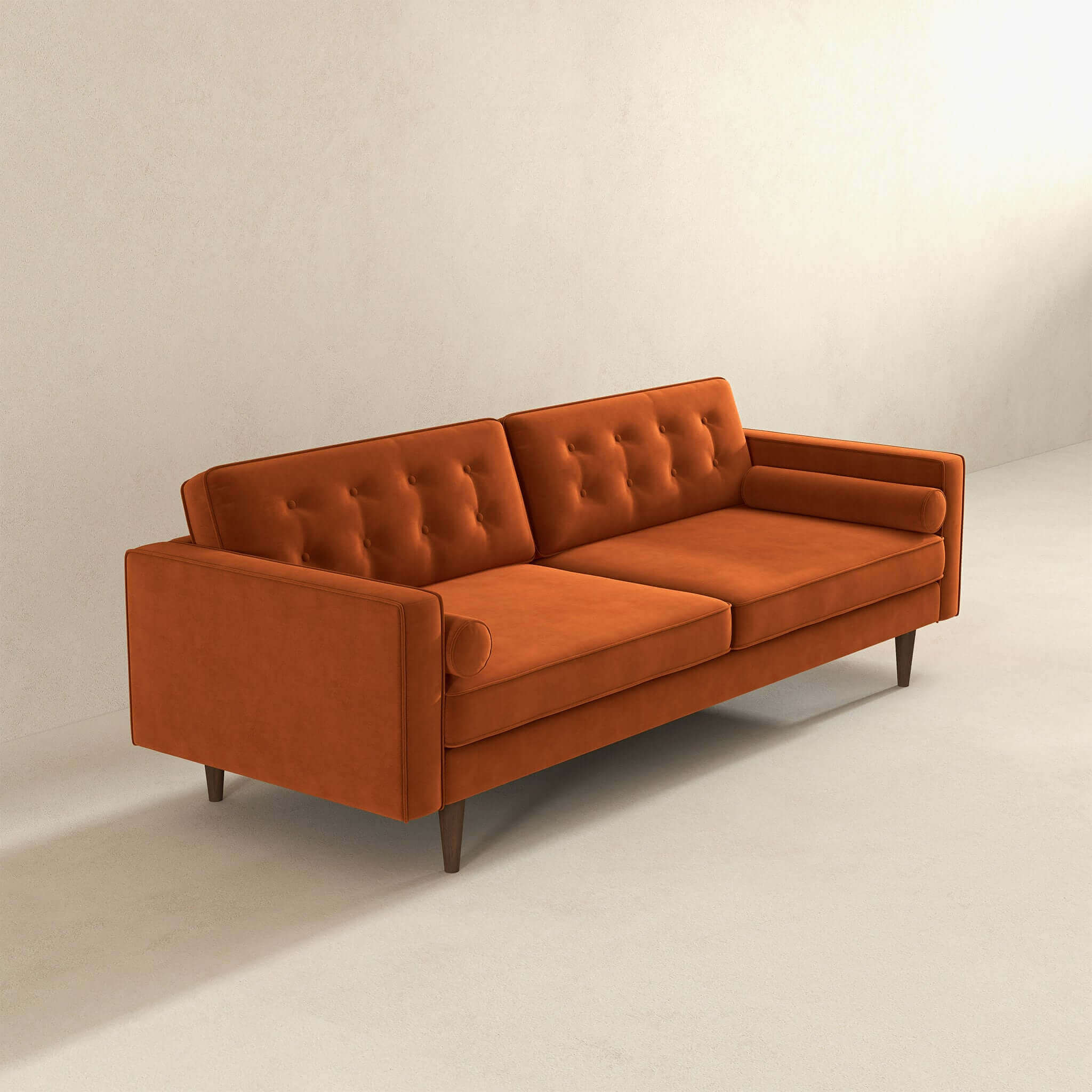 Casey Mid Century Modern Burnt Orange Velvet Sofa