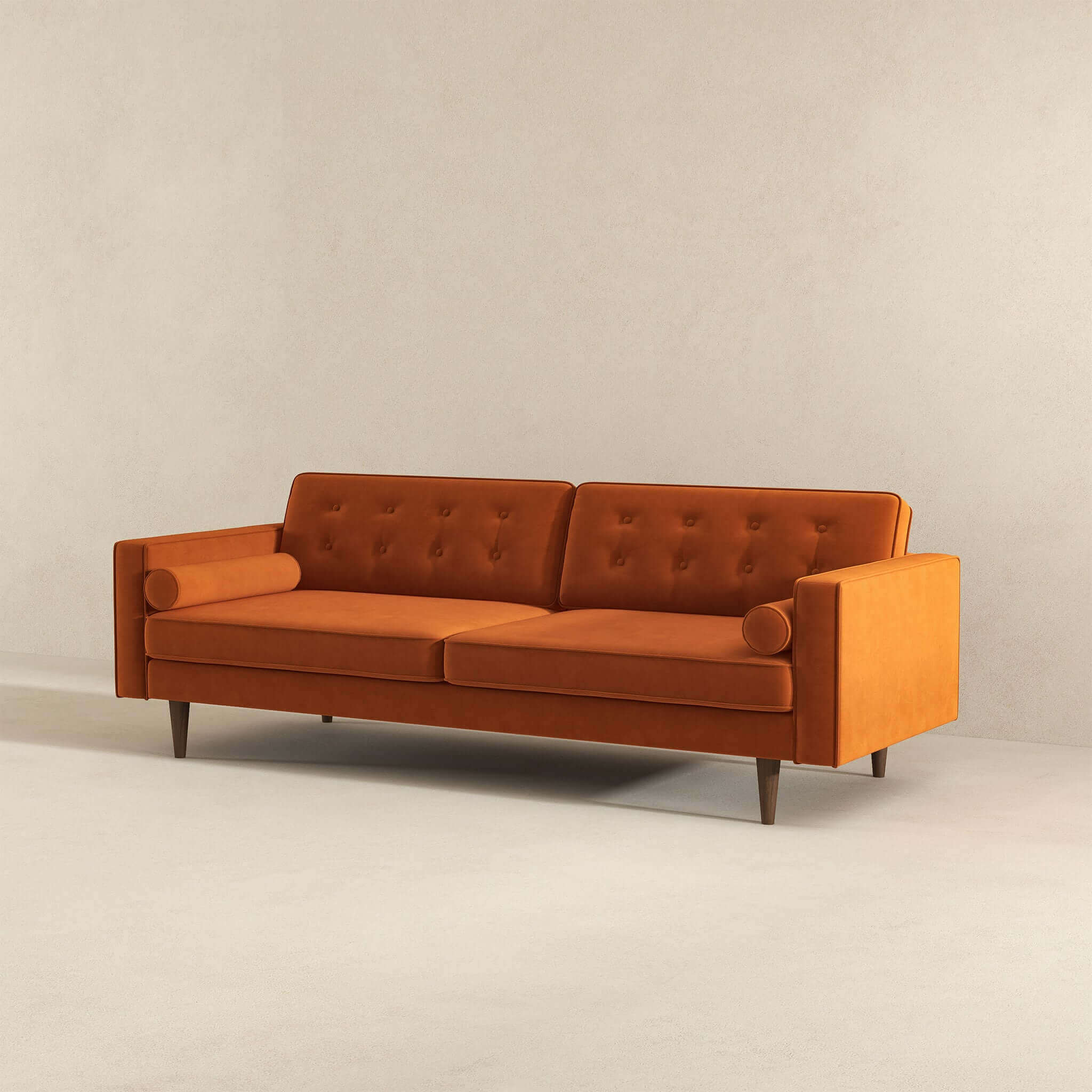 Casey Mid Century Modern Burnt Orange Velvet Sofa