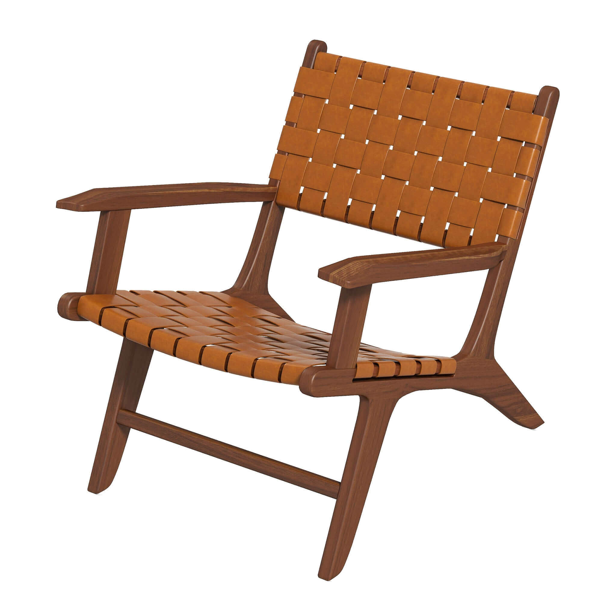 #Color_Tan Melody Black Strap Leather Teak Wood Lounge Chair