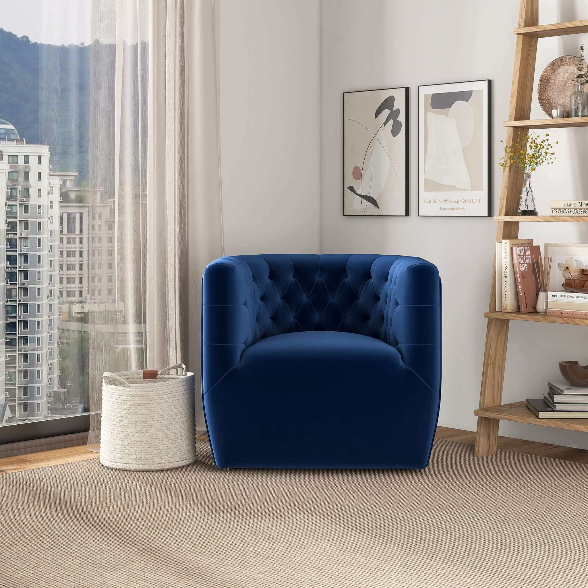 Delaney  Dark Blue Velvet Swivel Chair