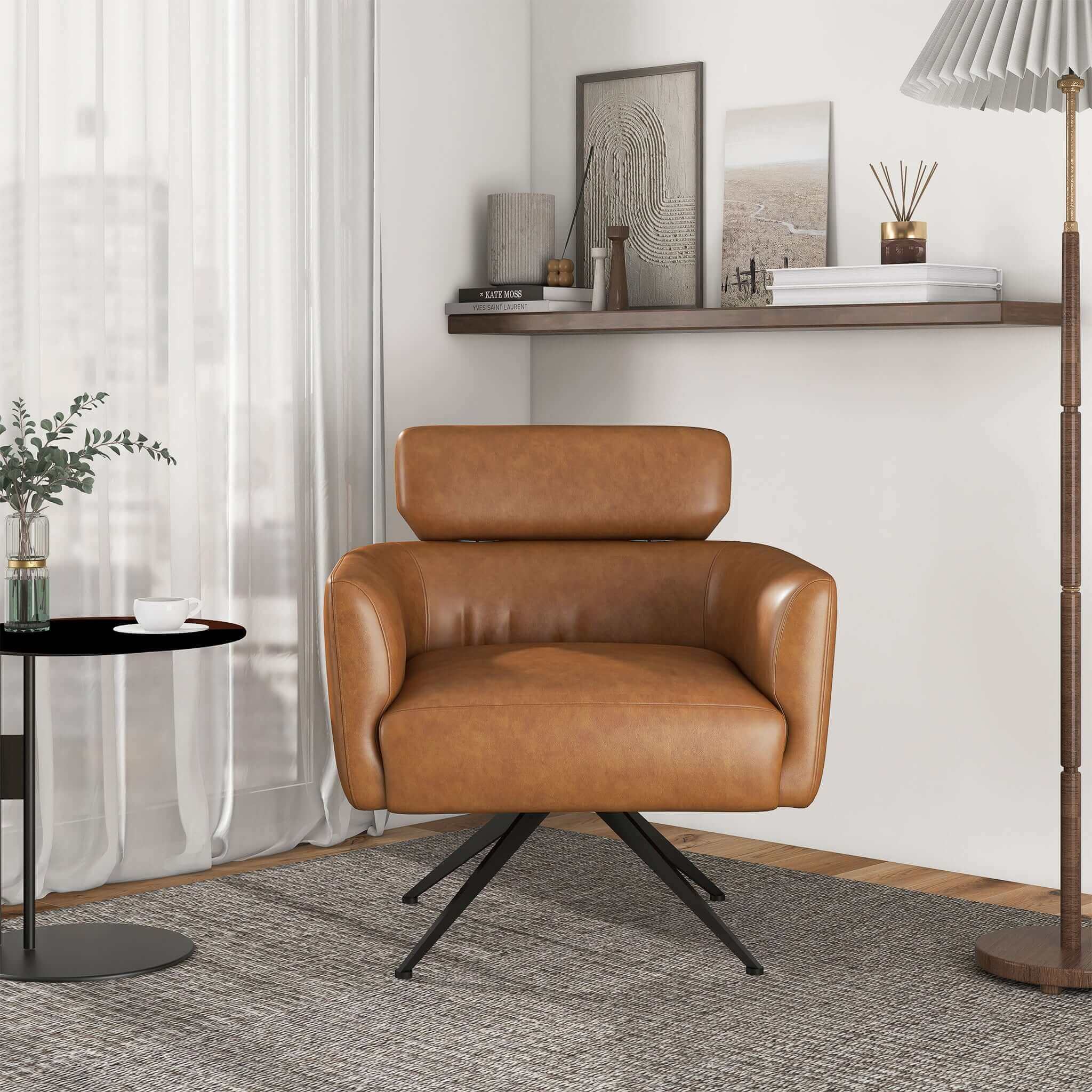 Camila  Tan Leather Lounge Chair