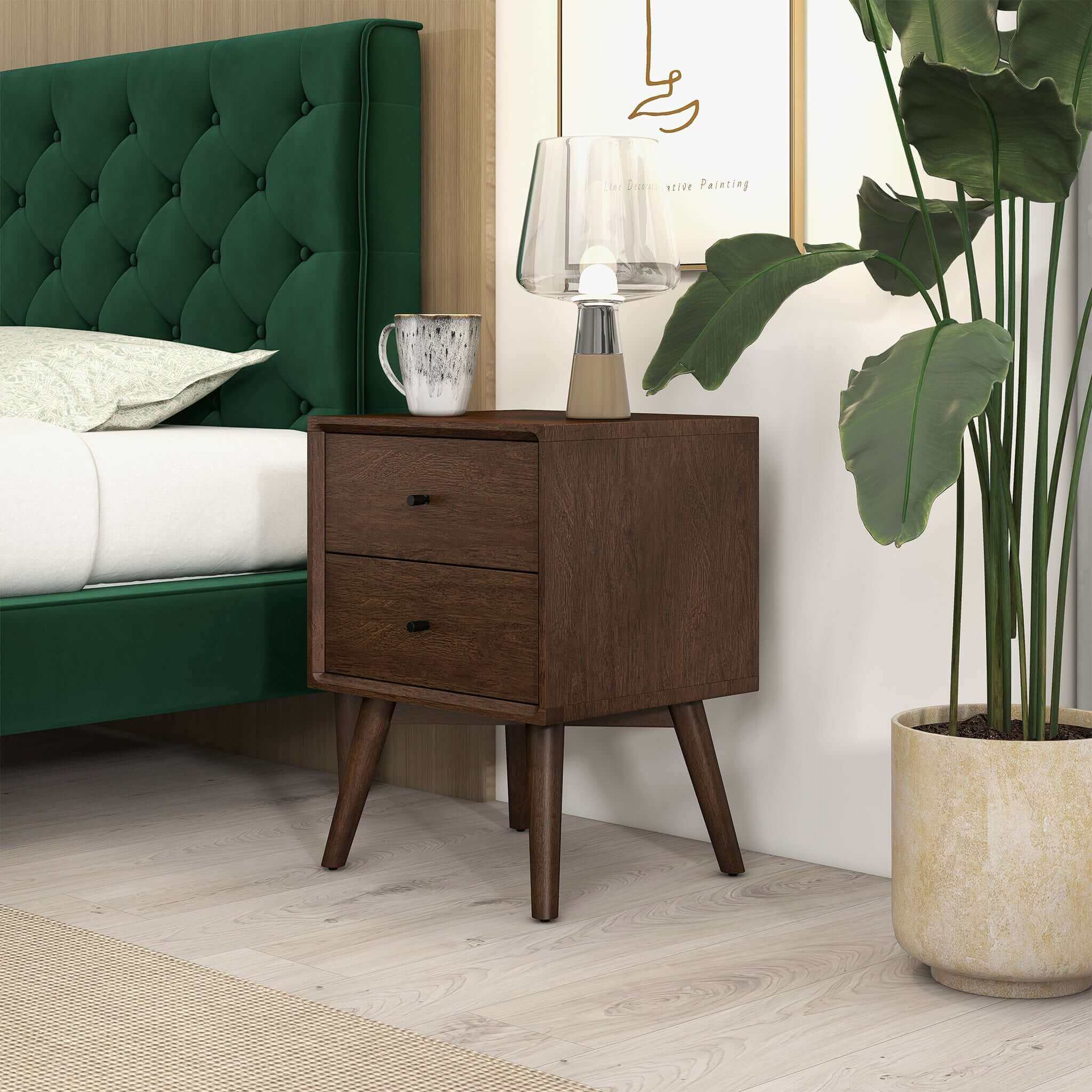 Alexa Mid Century Modern Style Night Stand 2-Drawer