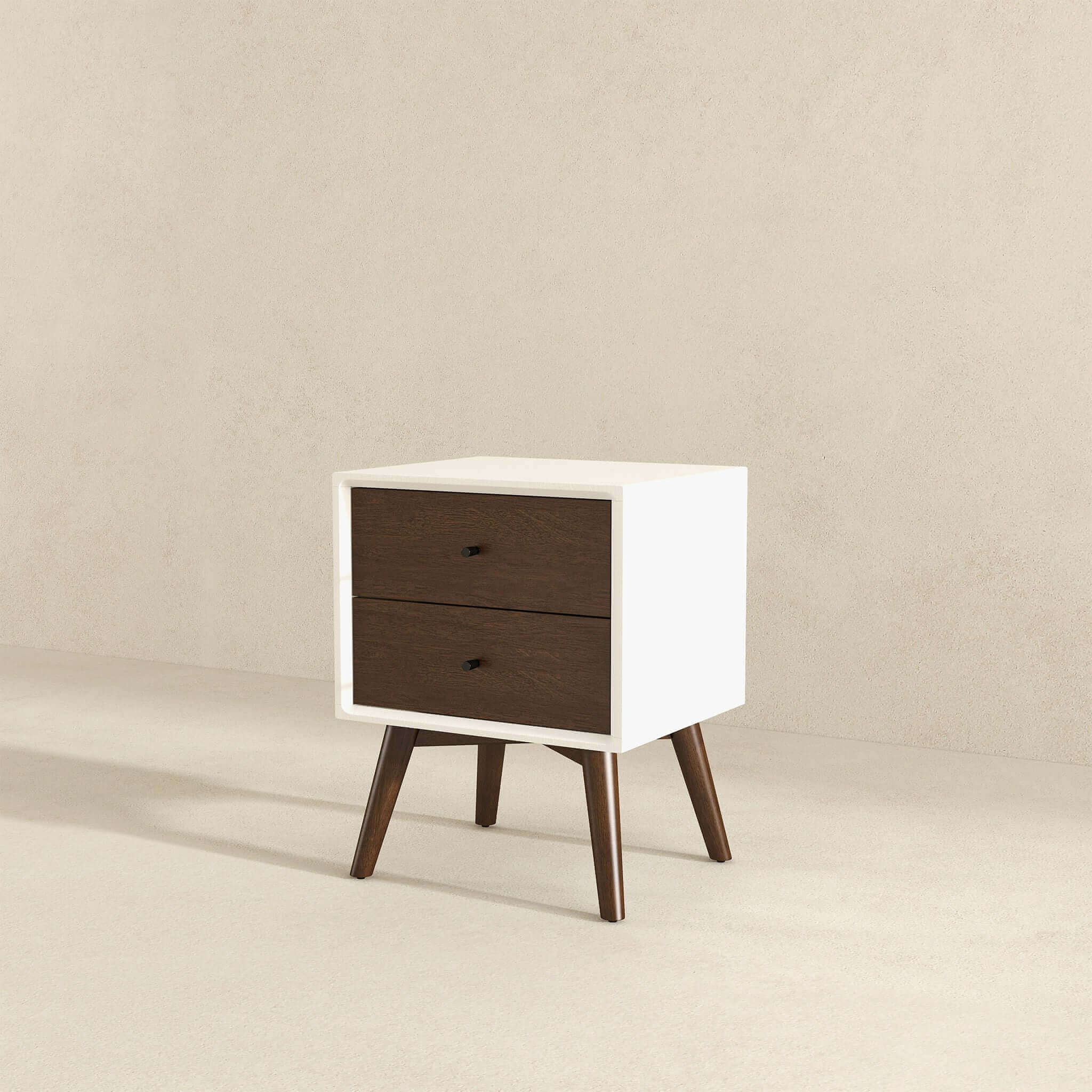 Caroline Mid Century Modern Style White Night Stand 2-Drawer