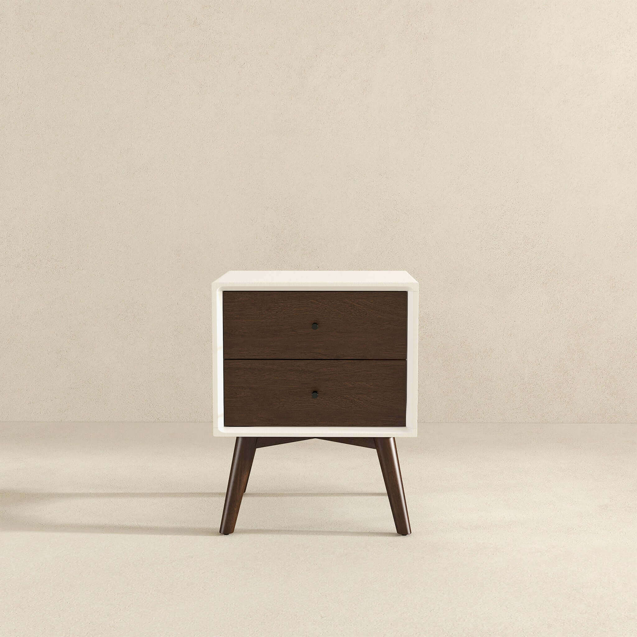 Caroline Mid Century Modern Style White Night Stand 2-Drawer