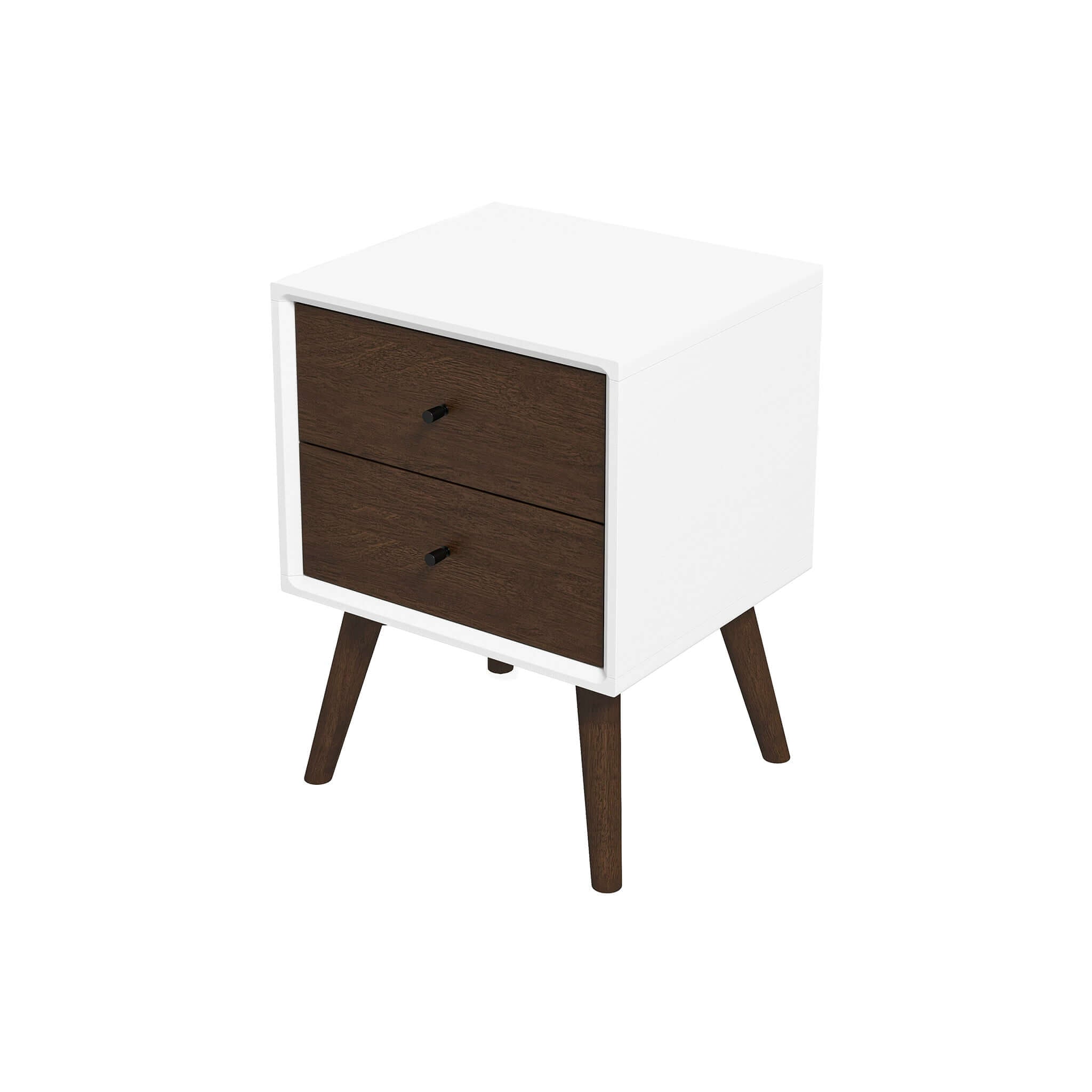 Caroline Mid Century Modern Style White Night Stand 2-Drawer