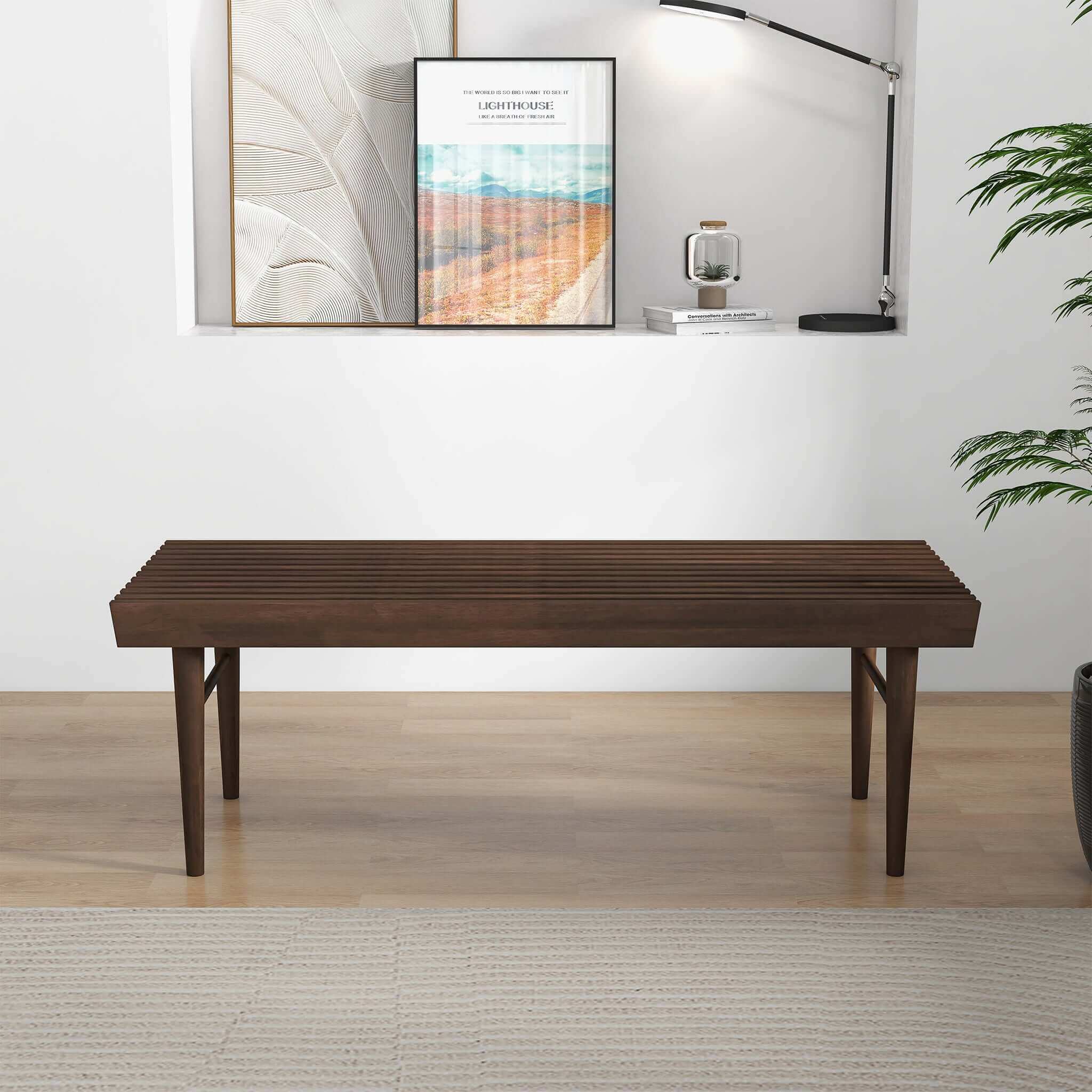 Mia Mid Century Modern Solid Wood Bench