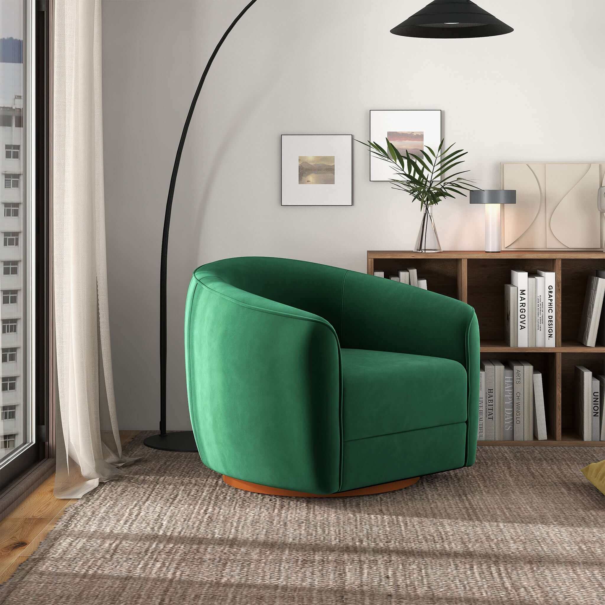 Elise Mid Century Modern Dark Green Velvet Swivel Chair