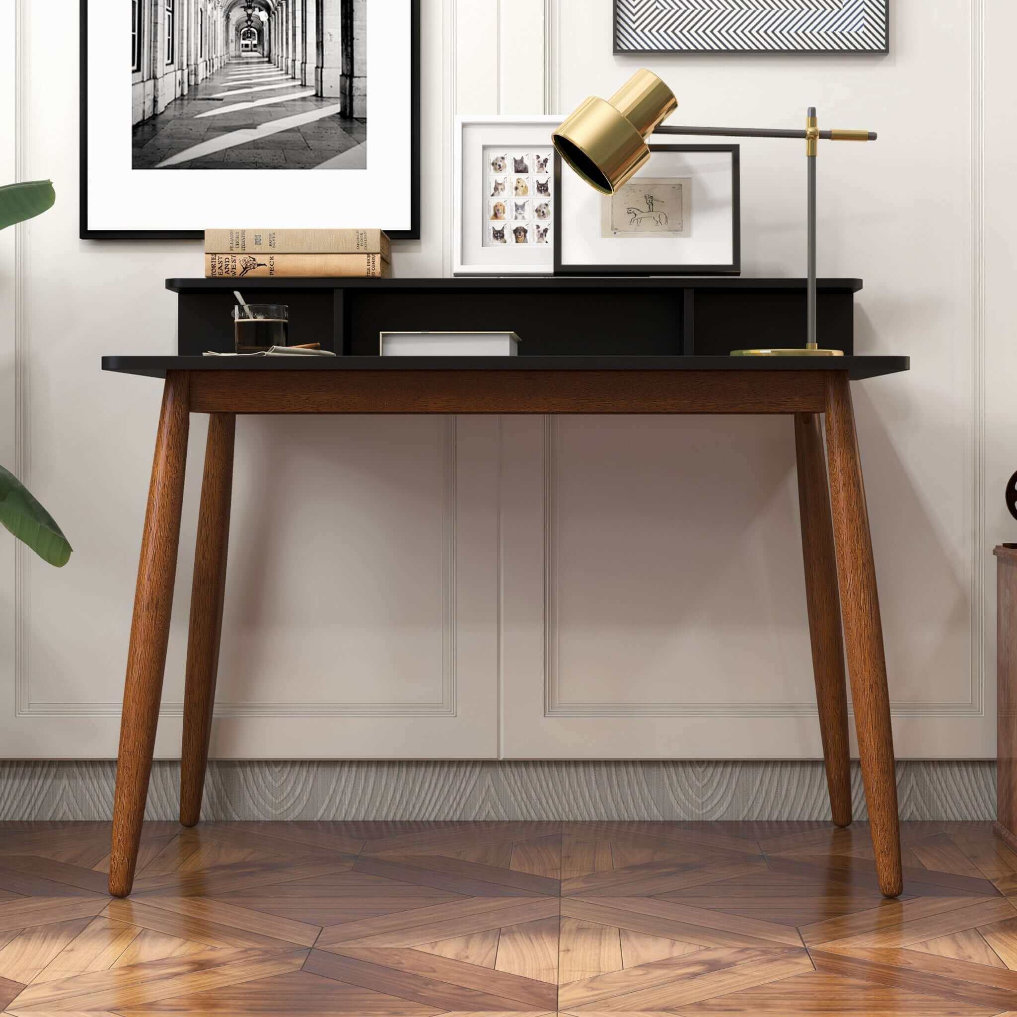 Hayley Rectangular Solid Wood Desk In Black