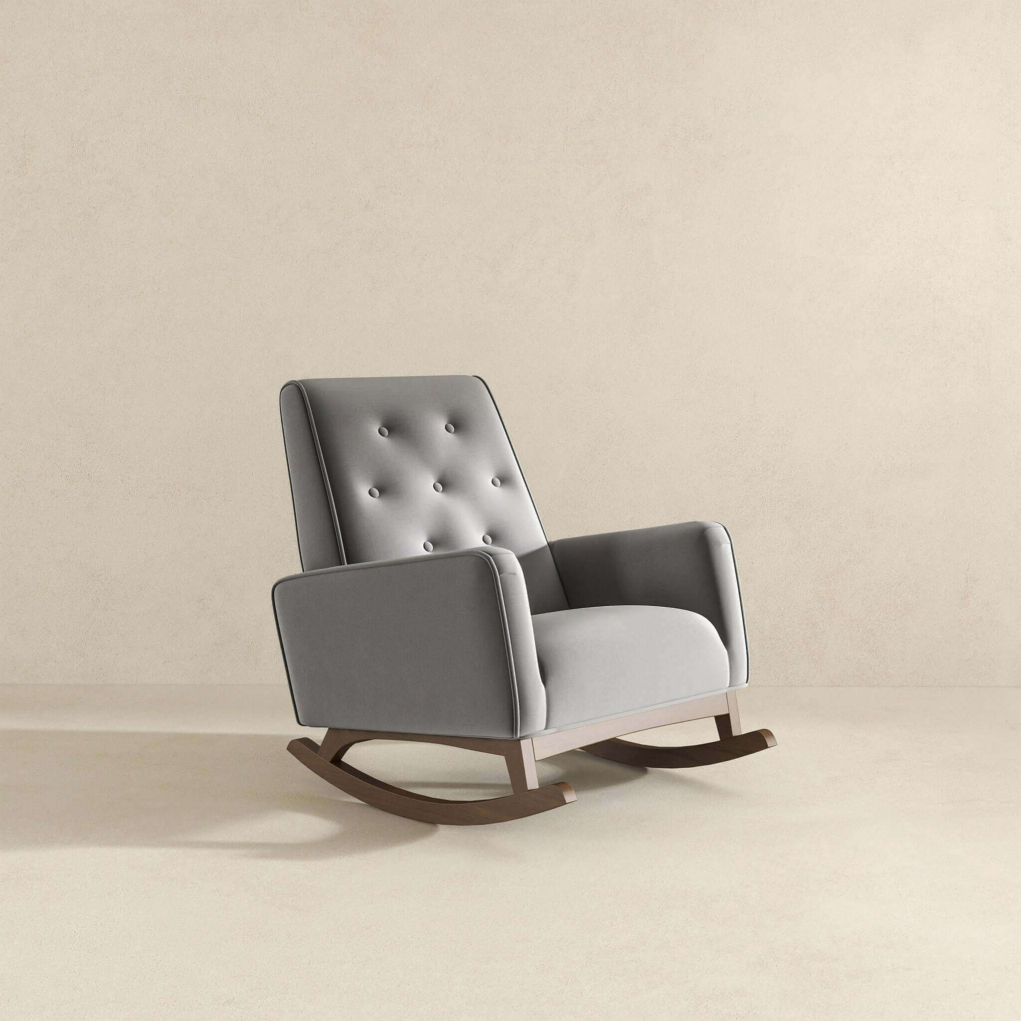 Demetrius  Light Grey Fabric Solid Wood Rocking Chair