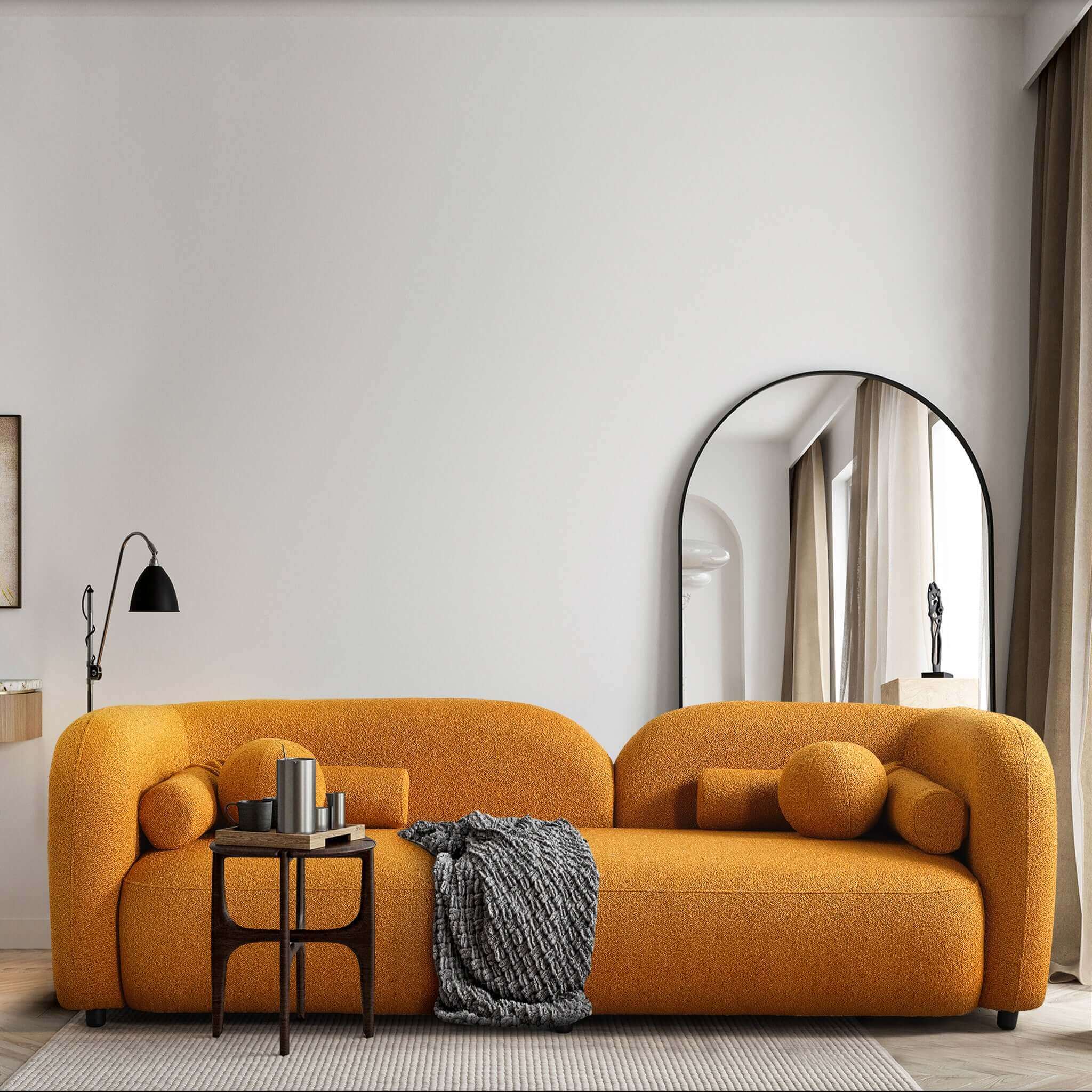 #Color_Yellow Donna Japandi Style Boucle Sofa in Yellow front view