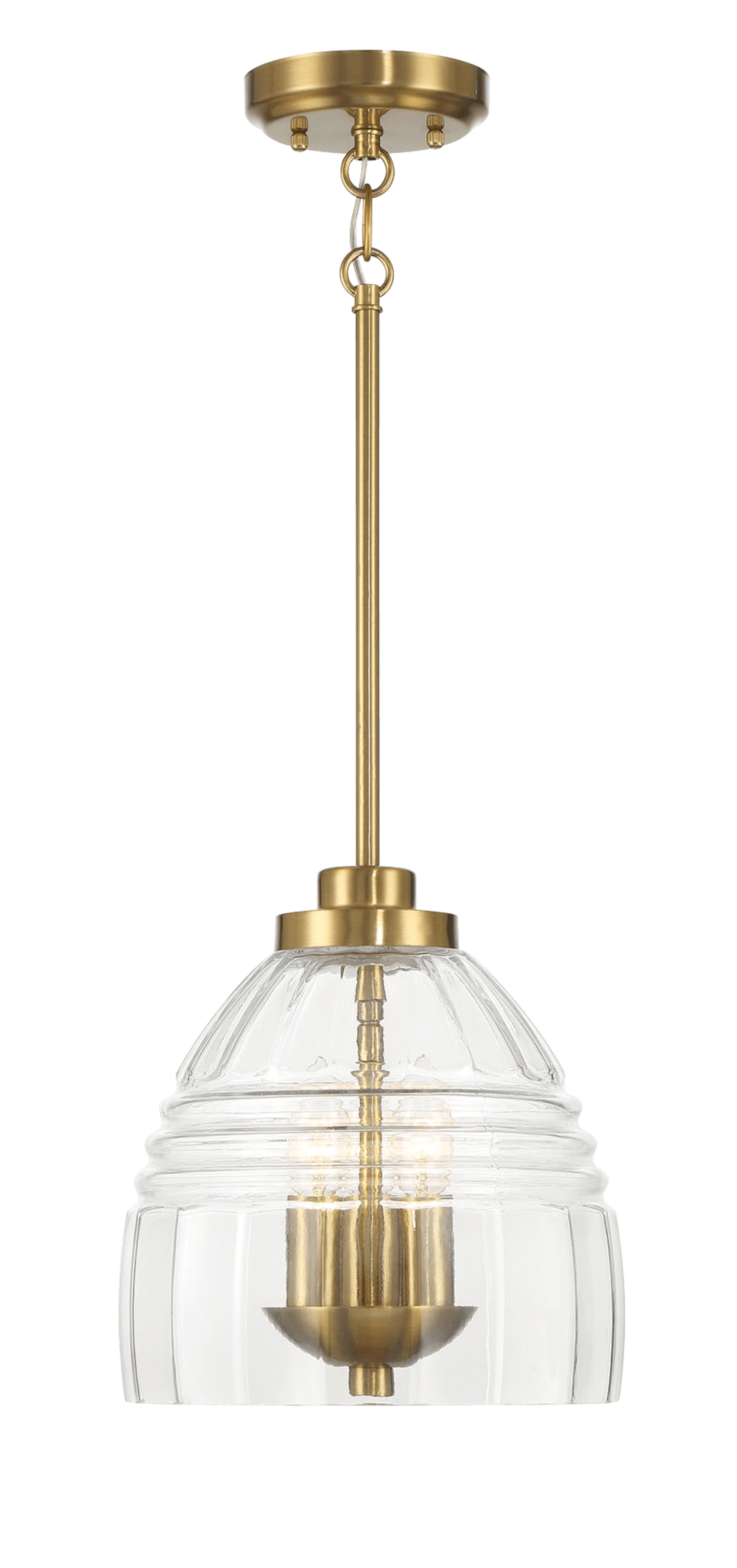 Ember Three Candle Lights Chain Pendant With Clear Glass - Satin Brass