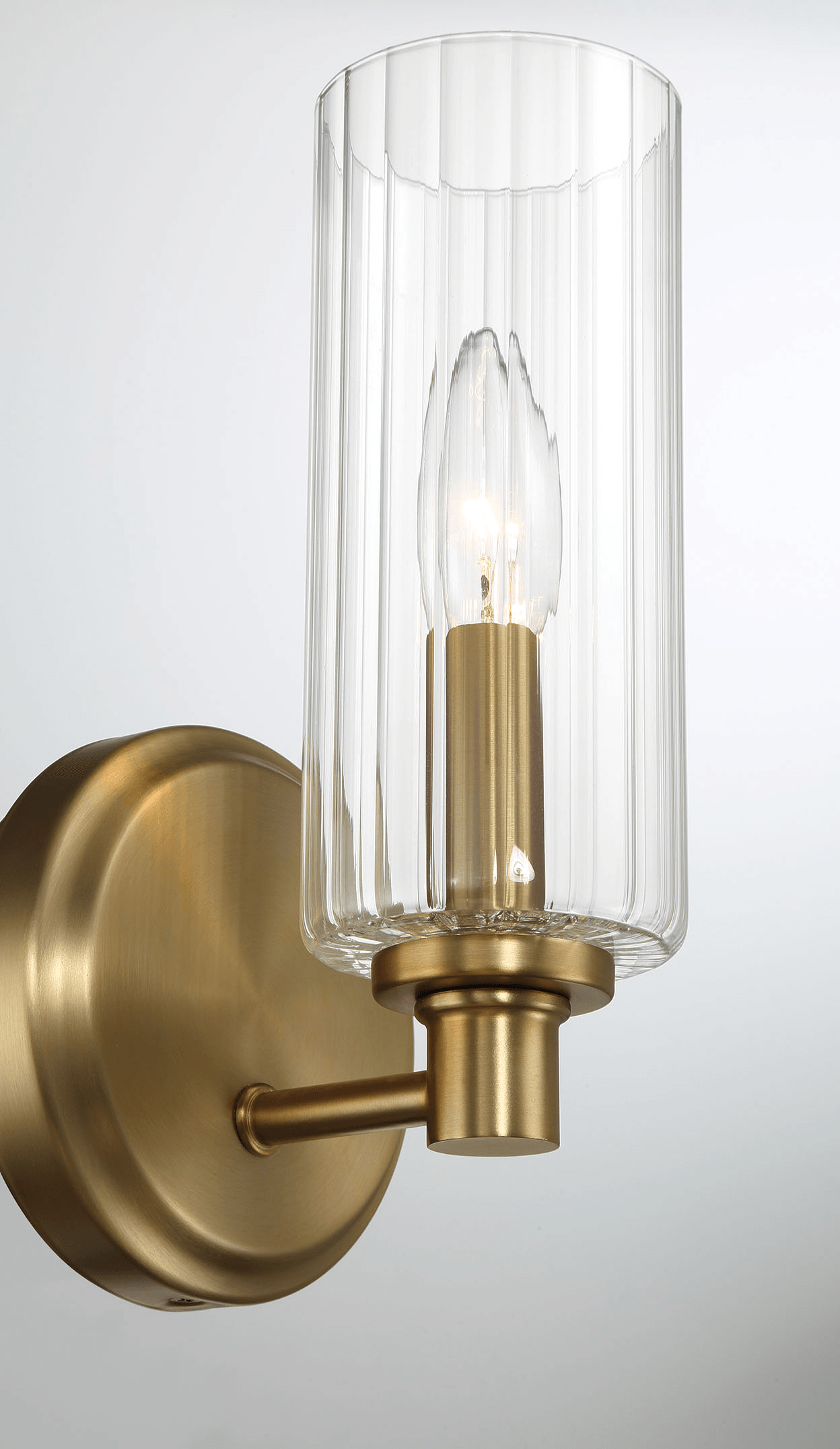 Jardin Single Light Wall Sconce With Clear Ribbed Glass - Satin Brass - West Lamp