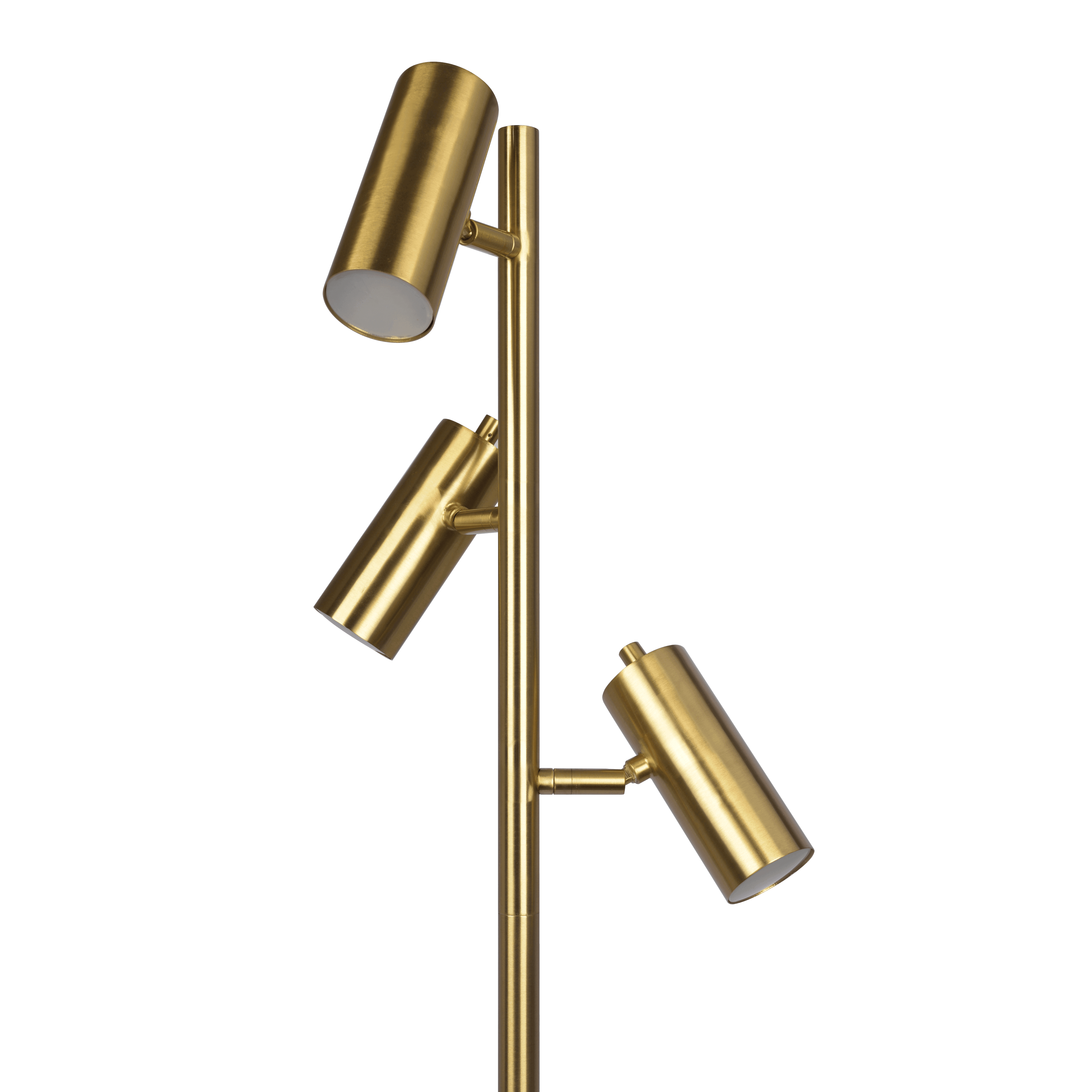 Lumina Brassed Gold Floor Lamp with Rotary Switch Triple Spots Metal Cone Base