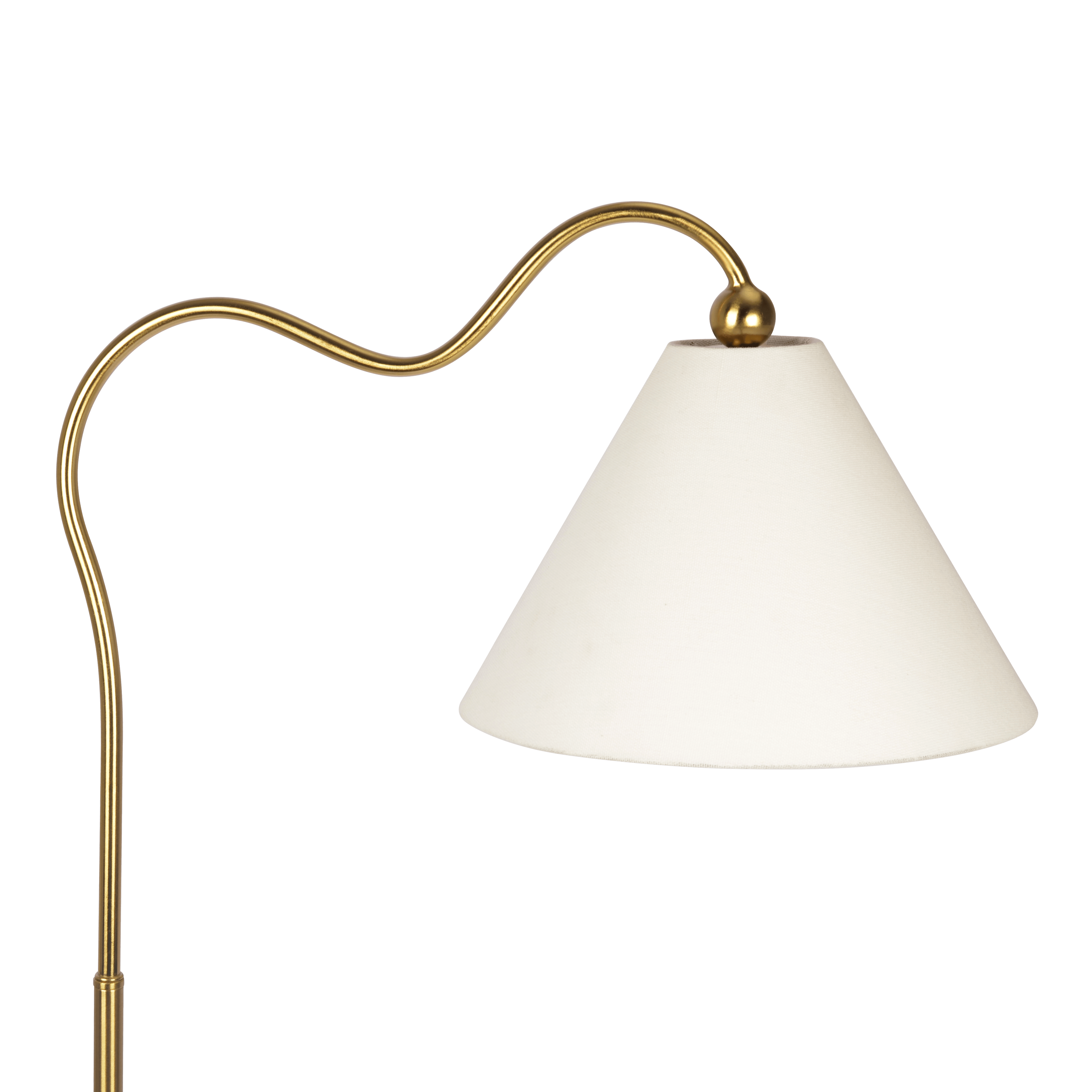 Majestic Brass Ring Base Curved Floor Lamp with Triangle White Drum Shade