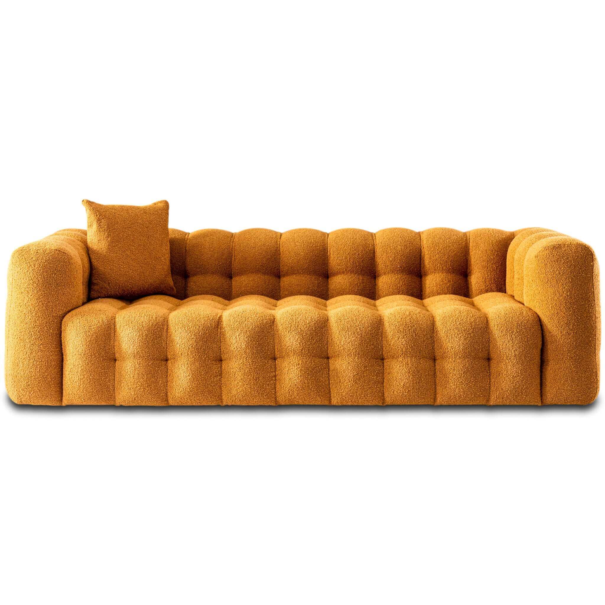 #Color_Orange Eden Modern Tufted Chesterfield Sofa Boucle Fabric in Orange front view without background 