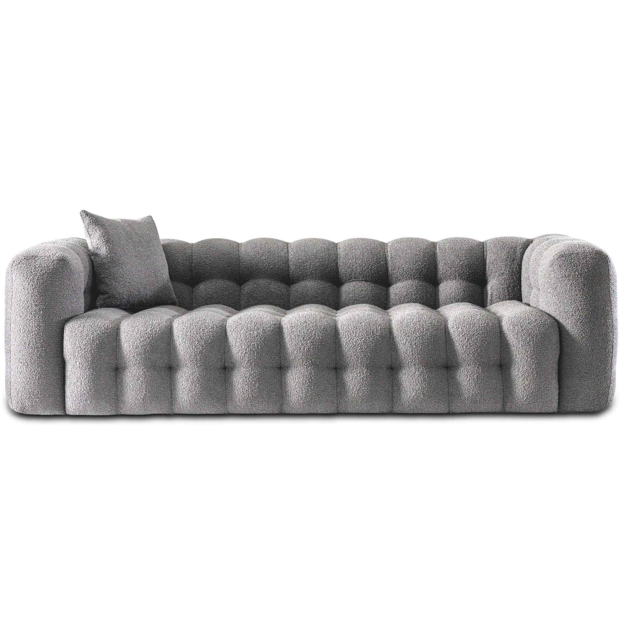 #Color_Grey Eden Modern Tufted Chesterfield Sofa Boucle Fabric in Grey front view without background