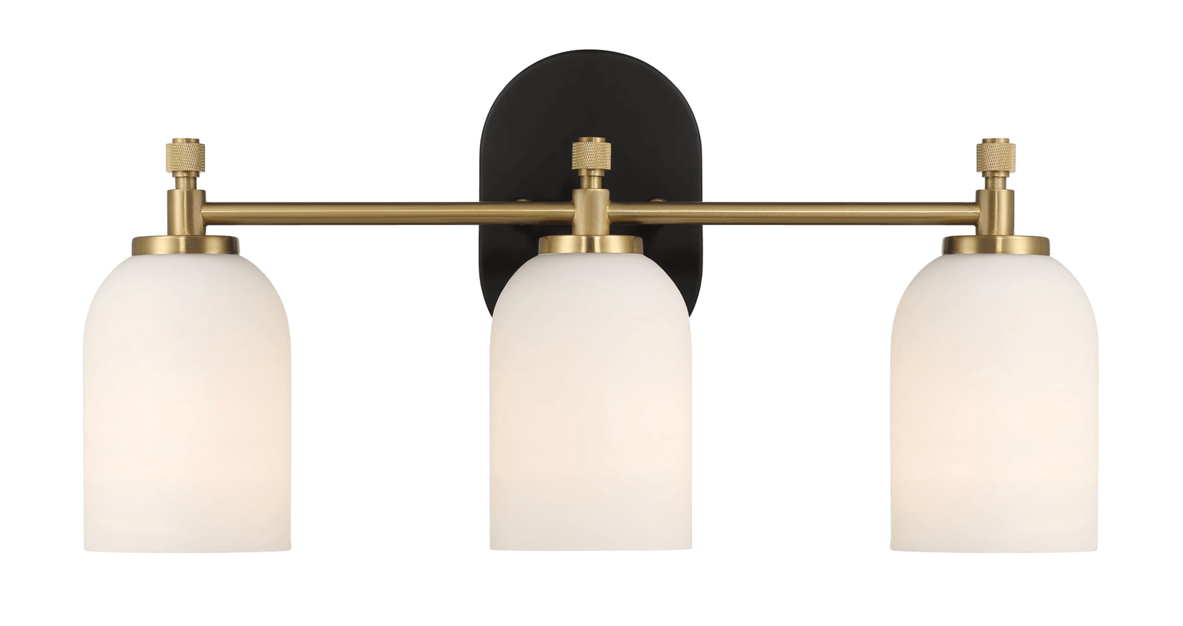 Meadows Three Lights Vanity Brushed Gold Bathroom Wall Light for Bathroom Over Mirror 20.5"W × 10.125"H × 5.5"E with White Frosted Glass