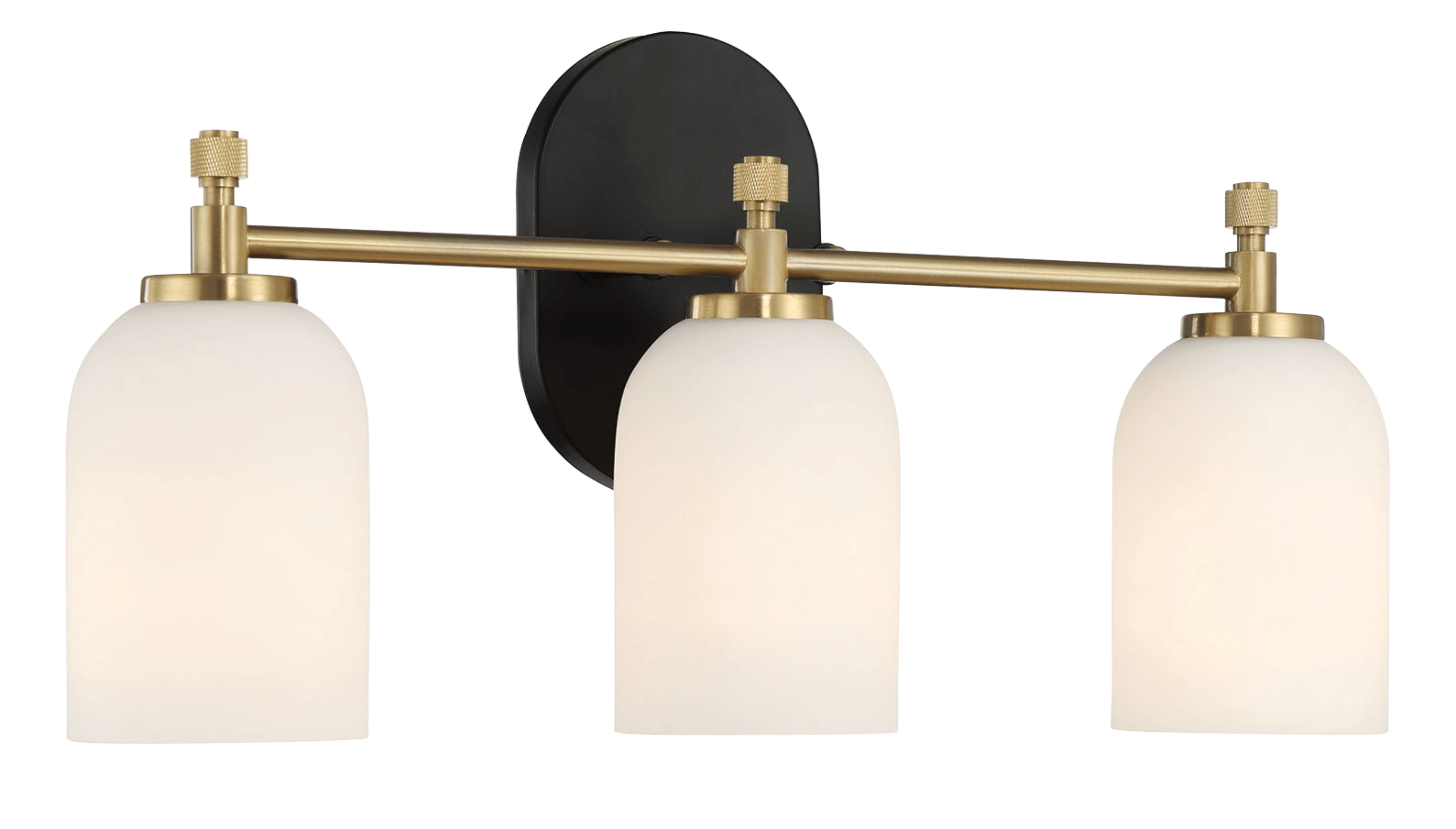 Meadows Three Lights Vanity Brushed Gold Bathroom Wall Light for Bathroom Over Mirror 20.5"W × 10.125"H × 5.5"E with White Frosted Glass